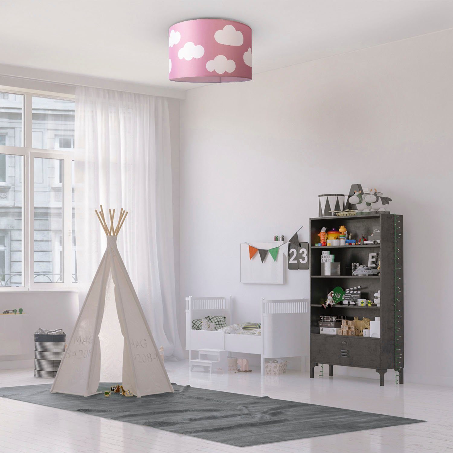 Wolke Paco Cosmo, Kinderzimmer Stoffschirm Deckenleuchte ohne Hugo Leuchtmittel, Kinder Lampe Home E27 Deckenleuchte Rund