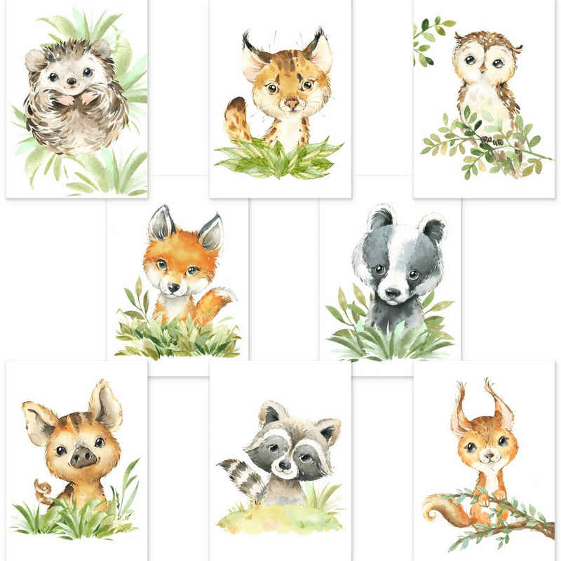 CreativeRobin Poster Schönes Kinderzimmer Tiere-Poster-Set, Tiere des Waldes