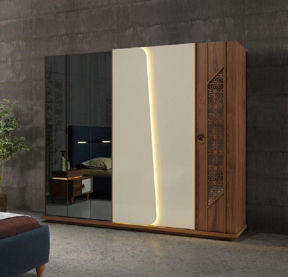 Design Holz Luxus Kleiderschrank LED JVmoebel braun Schlafzimmer Kleiderschrank Schrank