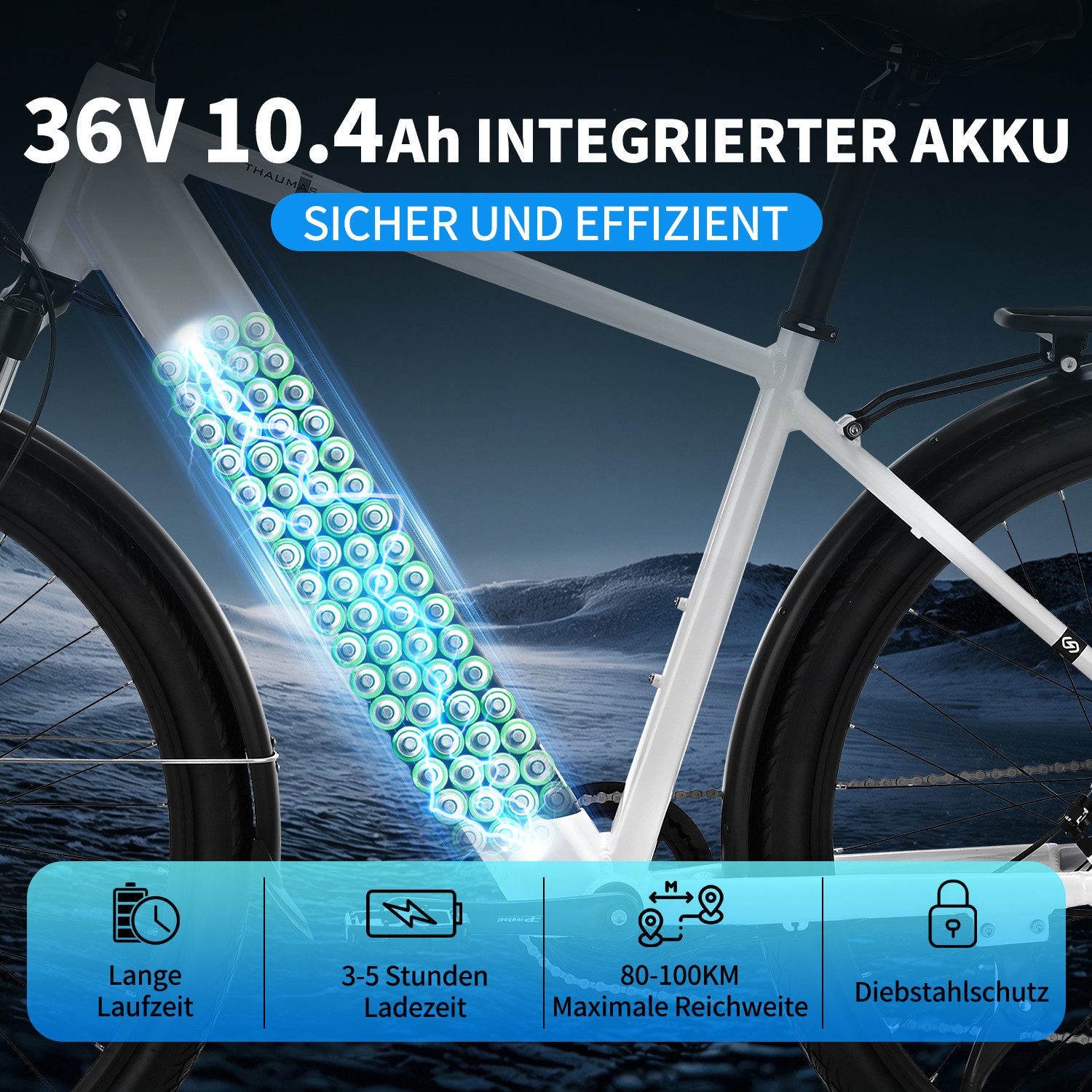 VECOCRAFT E-Bike Trekkingrad Pedelec 28 Zoll 36V 10,4Ah Akku Elektrofahrrad bis 100 km THAUMAS, 7 Gang, Heckmotor, 374,4 Wh, (Leicht nur 29kg, max. Belastung 150 kg, Aluminiumrahmen, LCD-Display), Hydraulische Scheibenbremsen E-Fahrrad für Herren & Damen