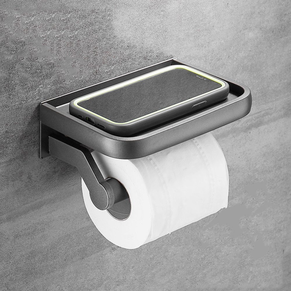 HYTIREBY Toilettenpapierhalter Toilettenpapierhalter Mit Ablage selbstklebend Kein Bohren, 2 verschiedene Befestigungsoptionen und Smartphone-Ablage