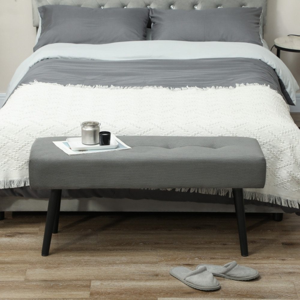 OKWISH Polsterbank 100x36x45cm, Cordbezug mit Knopfheftung & Metallbeinen (Packung, 1-St., Gepolsterte Bettbank & Schuhbank für Schlafzimmer & Flur), Stilvolle Flurbank & Wohnzimmermöbel, belastbar & pflegeleicht