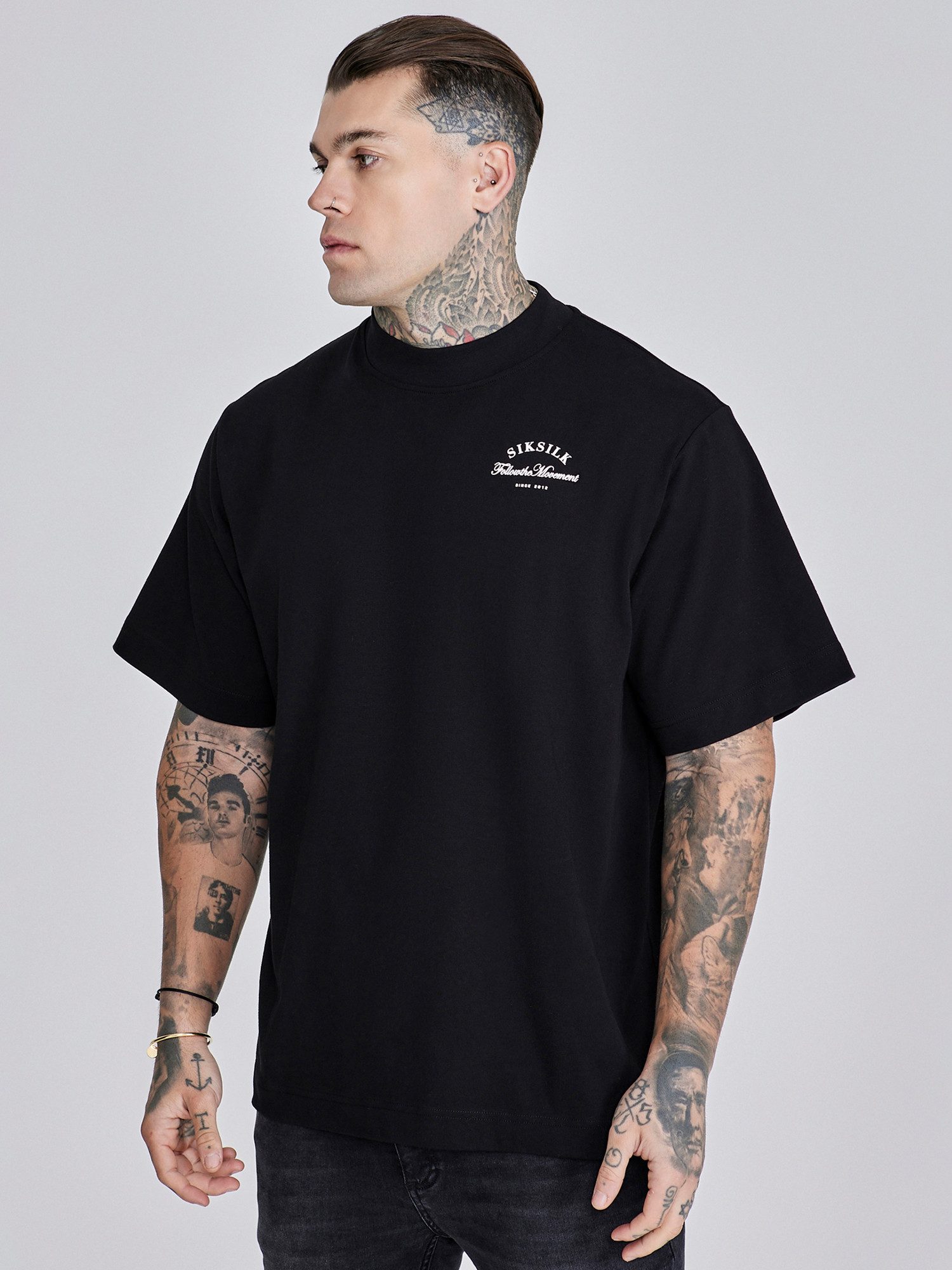 Siksilk Kurzarmhemd SikSilk Herren Schwarzes Logo T-Shirt