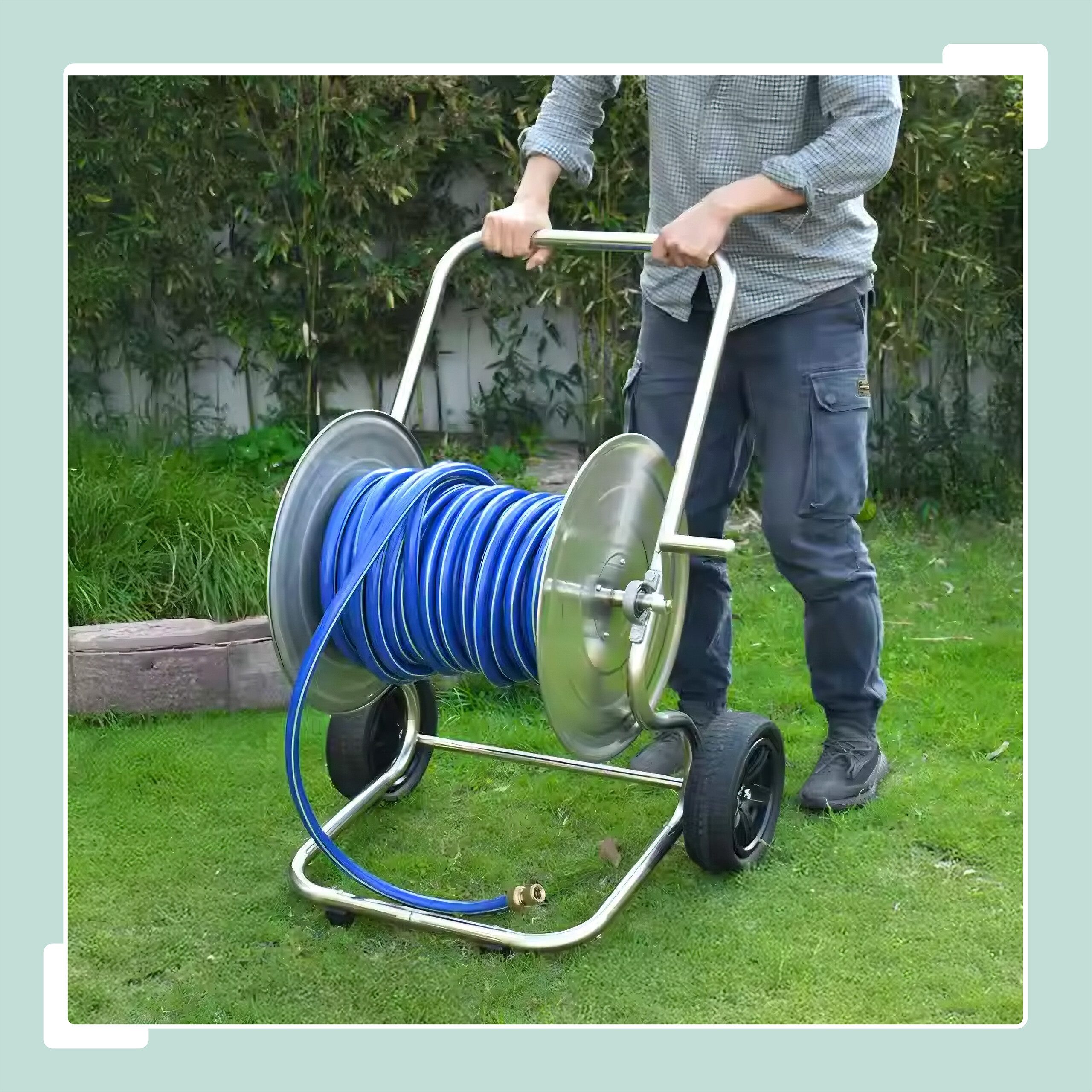 relaxdays Schlauchhalterung Schlauchwagen aus Edelstahl