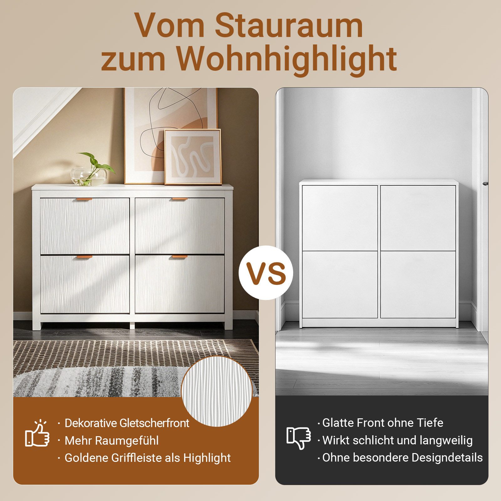 SoBuy Schuhschrank FSR186, Schuhschrank schmal, mit 4 Klappen, Flurschrank Schuhregal Schuhkipper, Schuhablage, für 12-20 Paar Schuhe, Elegantes Design