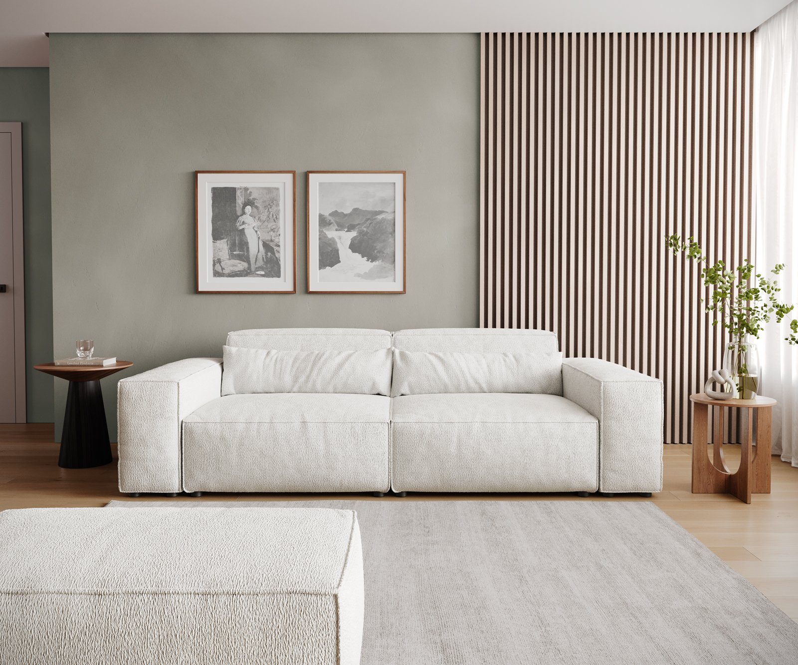 DELIFE Big-Sofa Sirpio, Bouclé Creme-Weiß 230x90 günstig online kaufen