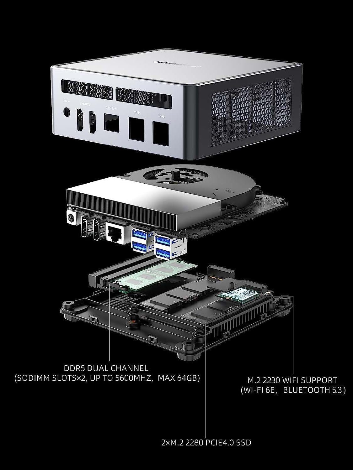 MINIS FORUM UM790 Mini-PC (AMD Ryzen 9 7940HS, AMD Radeon 780M, 32 GB RAM,  1024 GB SSD, 4X USB3.2, 2X USB4, 2X HDMI 2.1, 2X PCIe4.0,Wi-FI 6E /BT5.3,  RJ45 2,5G)