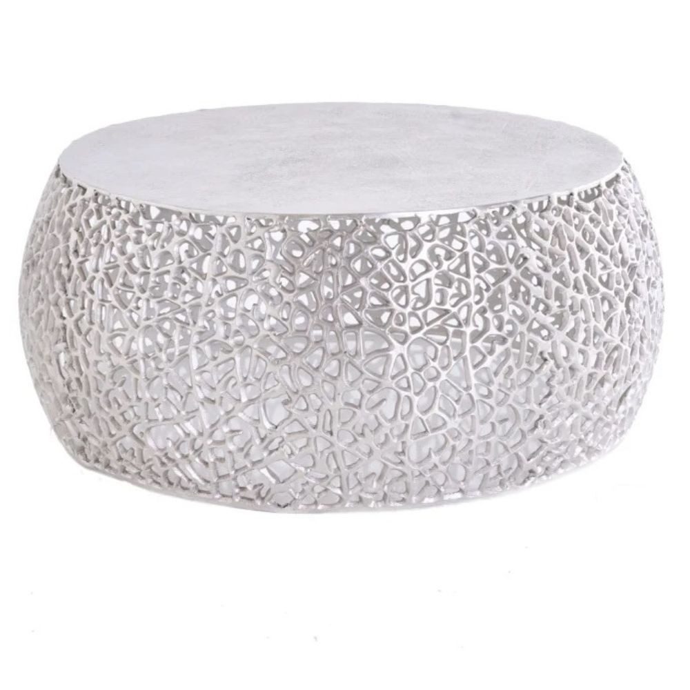 Couchtisch Extravaganter Couchtisch RIXOS ca.73cm silber Metall Handarbeit