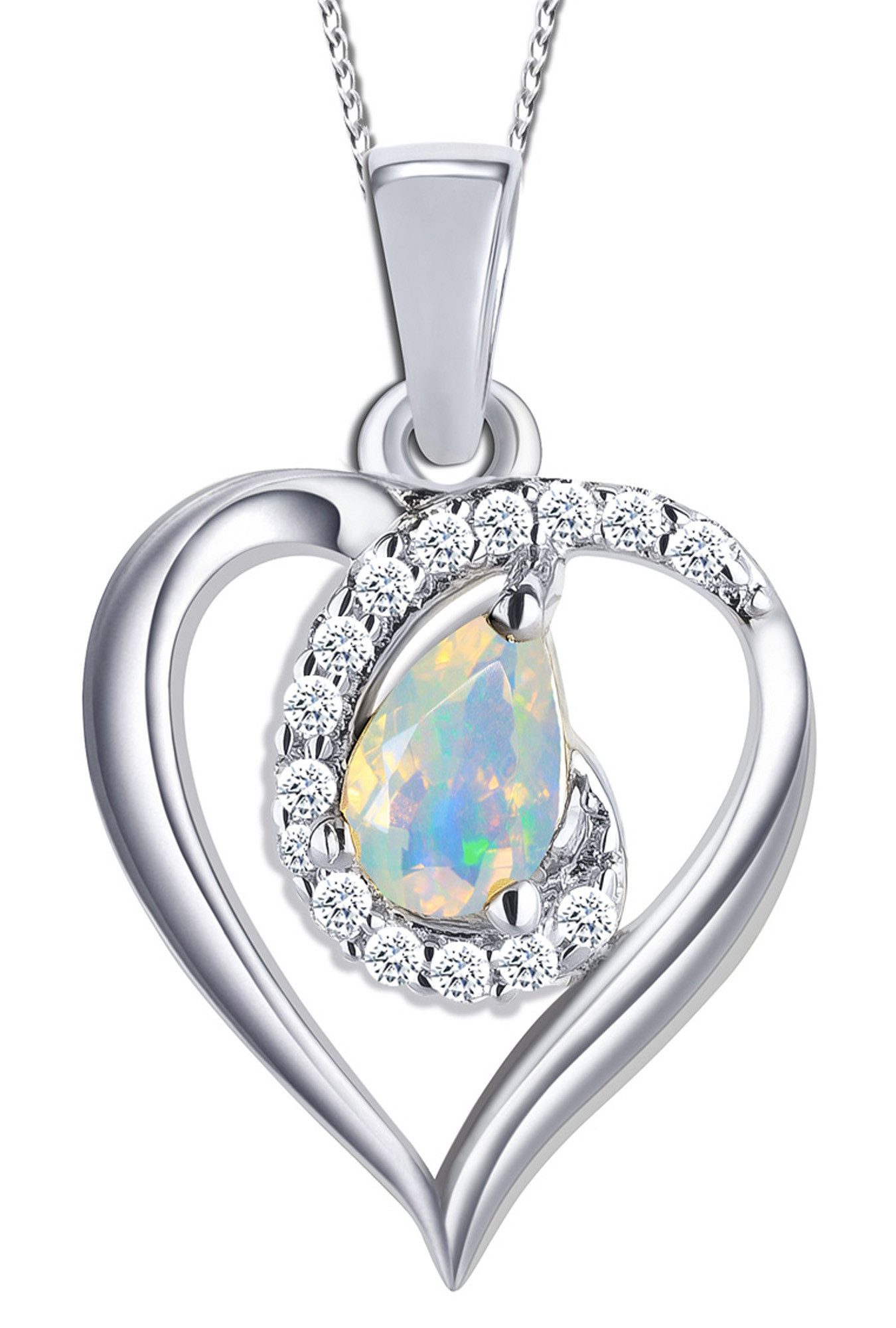 Herzkette echter Edelstein Äthiopischer Opal Herz Anhänger 925 Silber