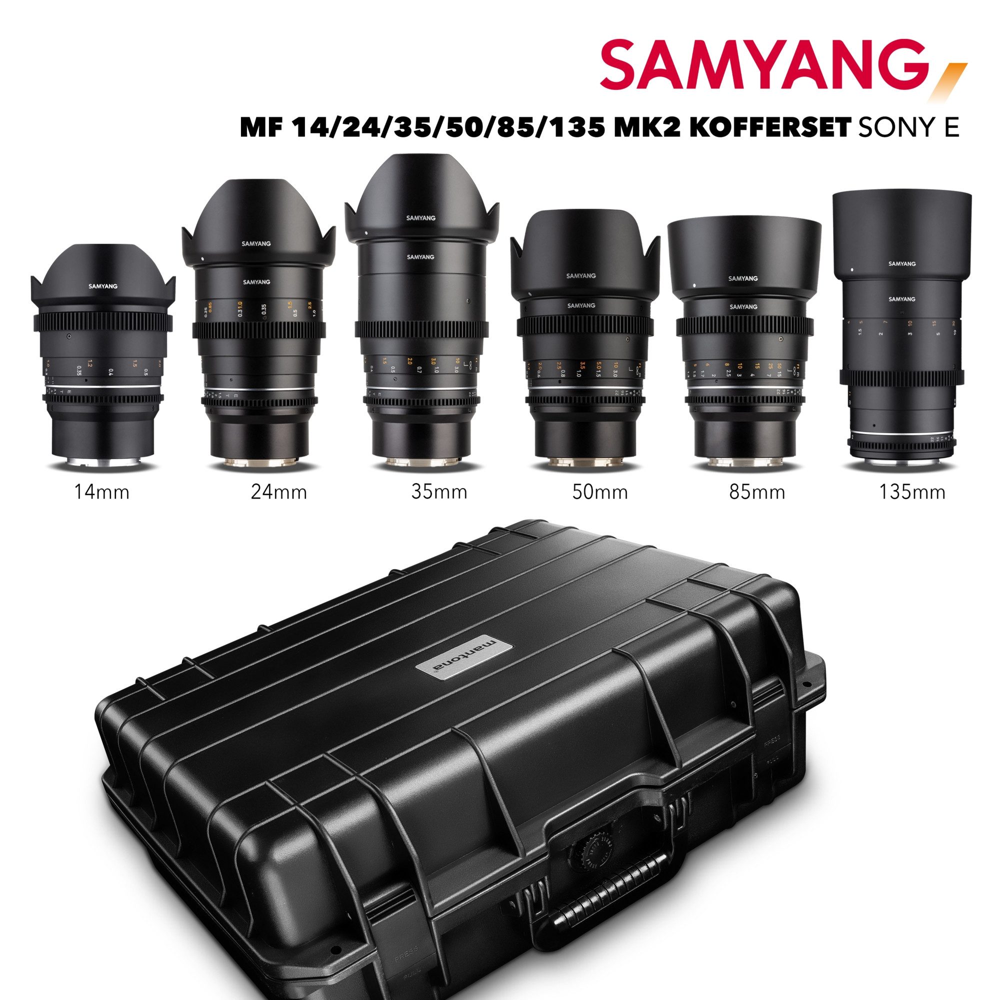 Samyang MF 14/24/35/50/85/135 MK2 Koffer Sony E Objektiv