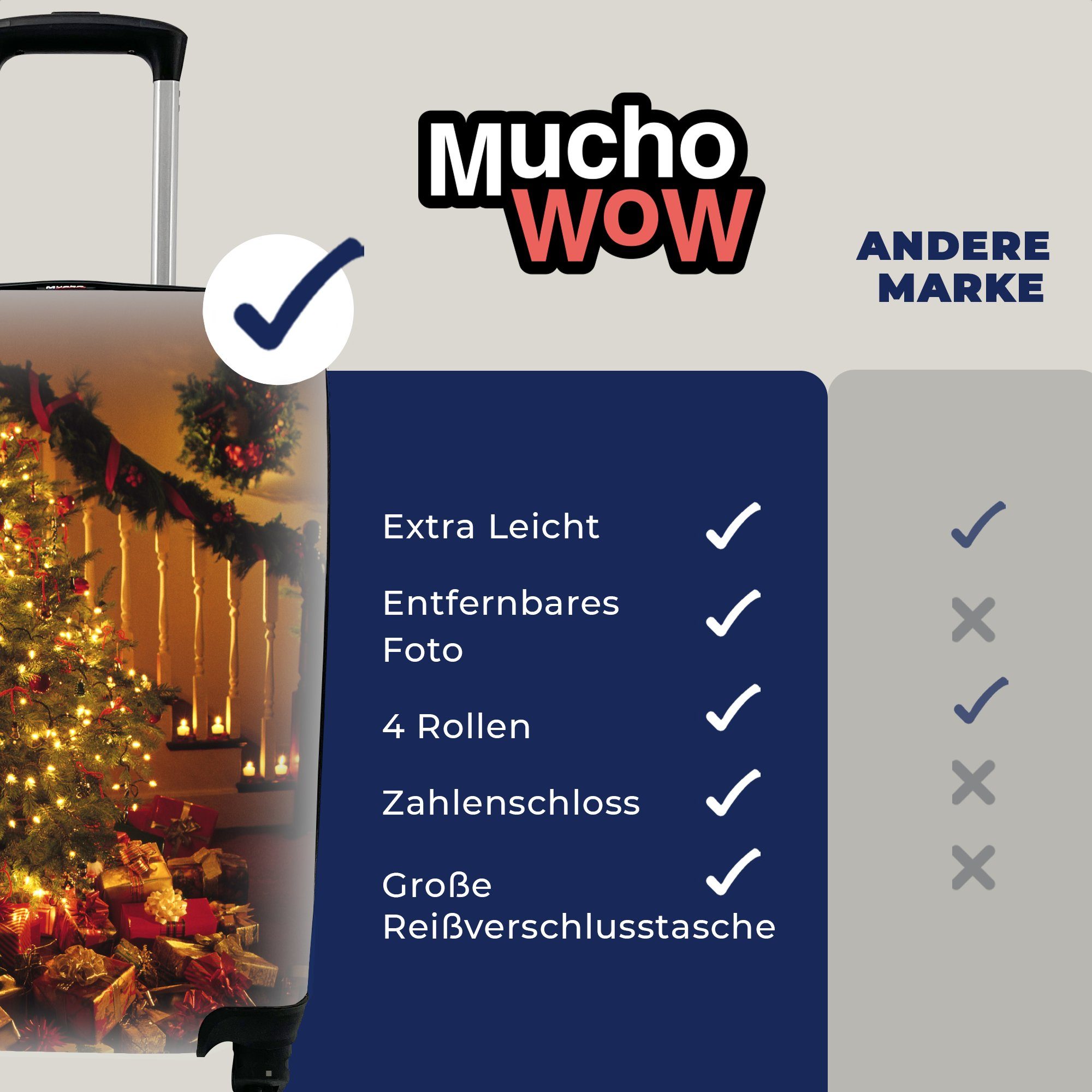 Reisekoffer Trolley, Handgepäckkoffer für 4 Ferien, mit - Weihnachten Rollen, Weihnachtsschmuck, MuchoWow Weihnachtsbaum - Handgepäck rollen, Reisetasche