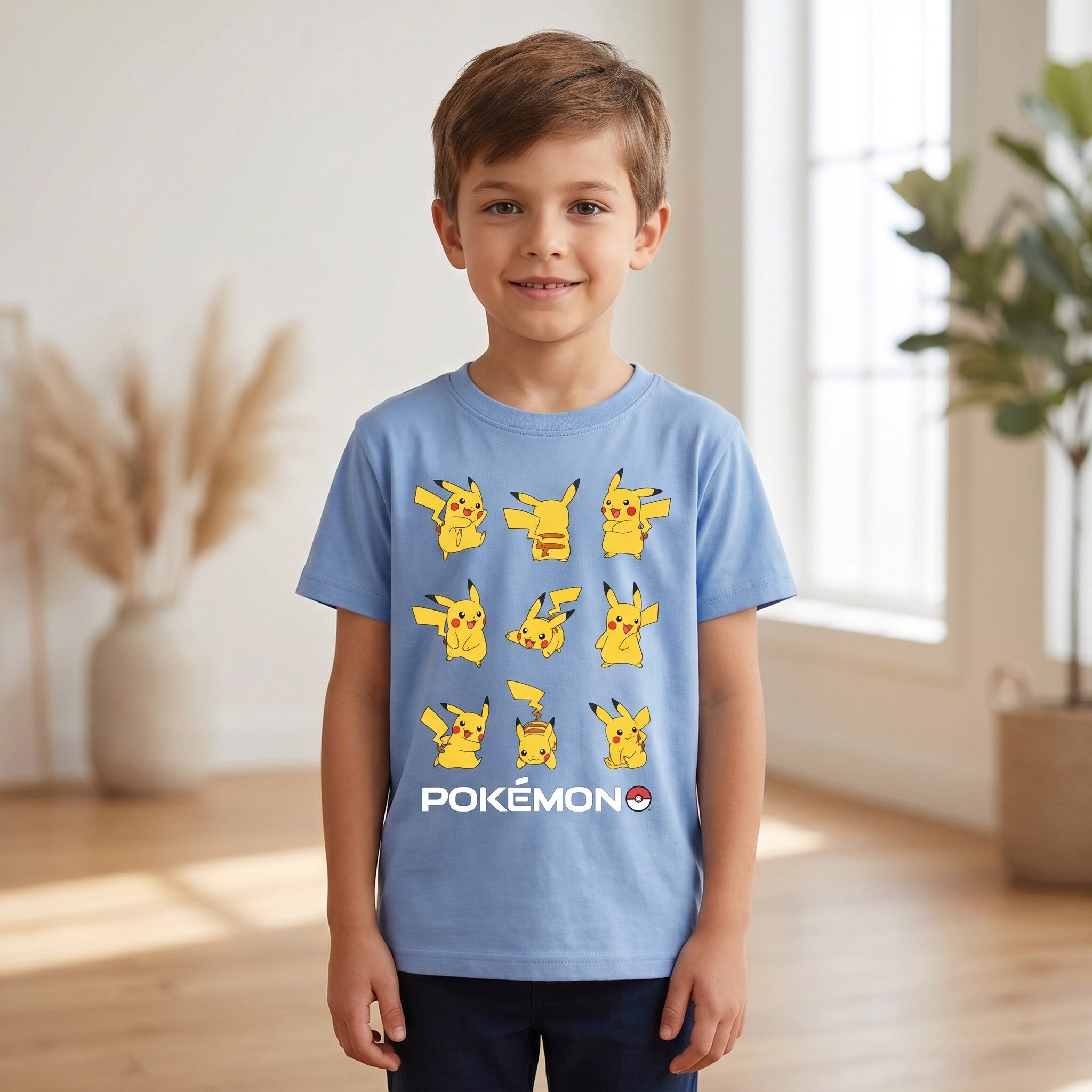 POKÉMON Print-Shirt Pokemon Pikachu Jungen T-Shirt Kurzarm Shirt 100% Baumwolle 100% Baumwolle, Gr. 98 bis 128