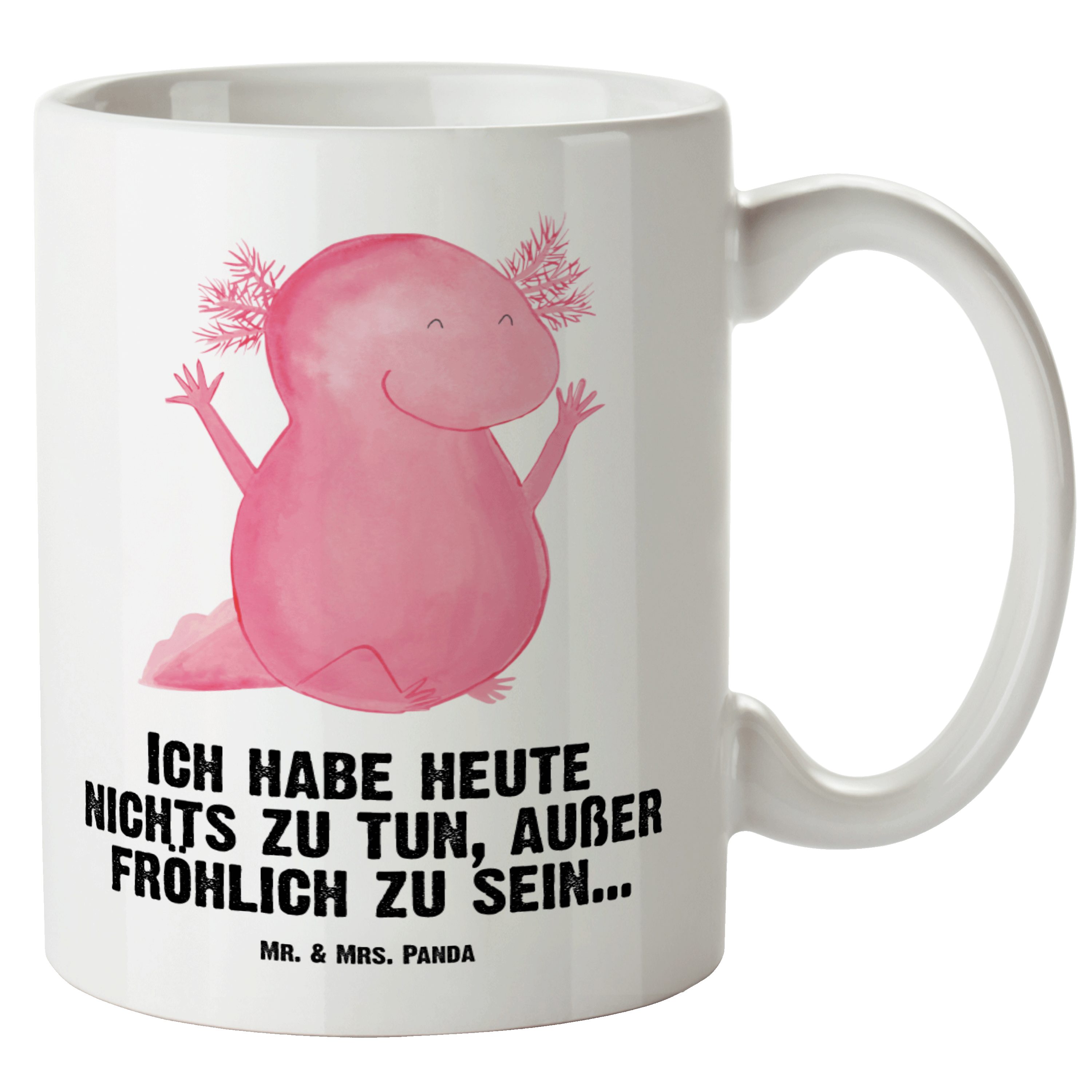 Mr. & Mrs. Panda Tasse Axolotl Hurra - Weiß - Geschenk, Spaß, spülmaschinenfest, Grosse Kaff, XL Tasse Keramik