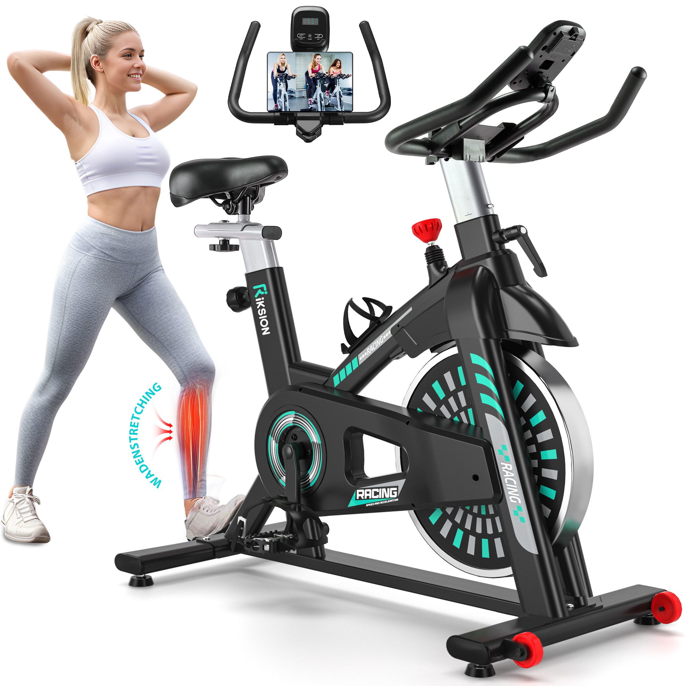 Riksion Heimtrainer Fahrrad für Zuhause, Hometrainer mit LCD-Monitor und Tablet-Ständer (1-tlg), FitnessFahrrad bis 136 kg Belastbar