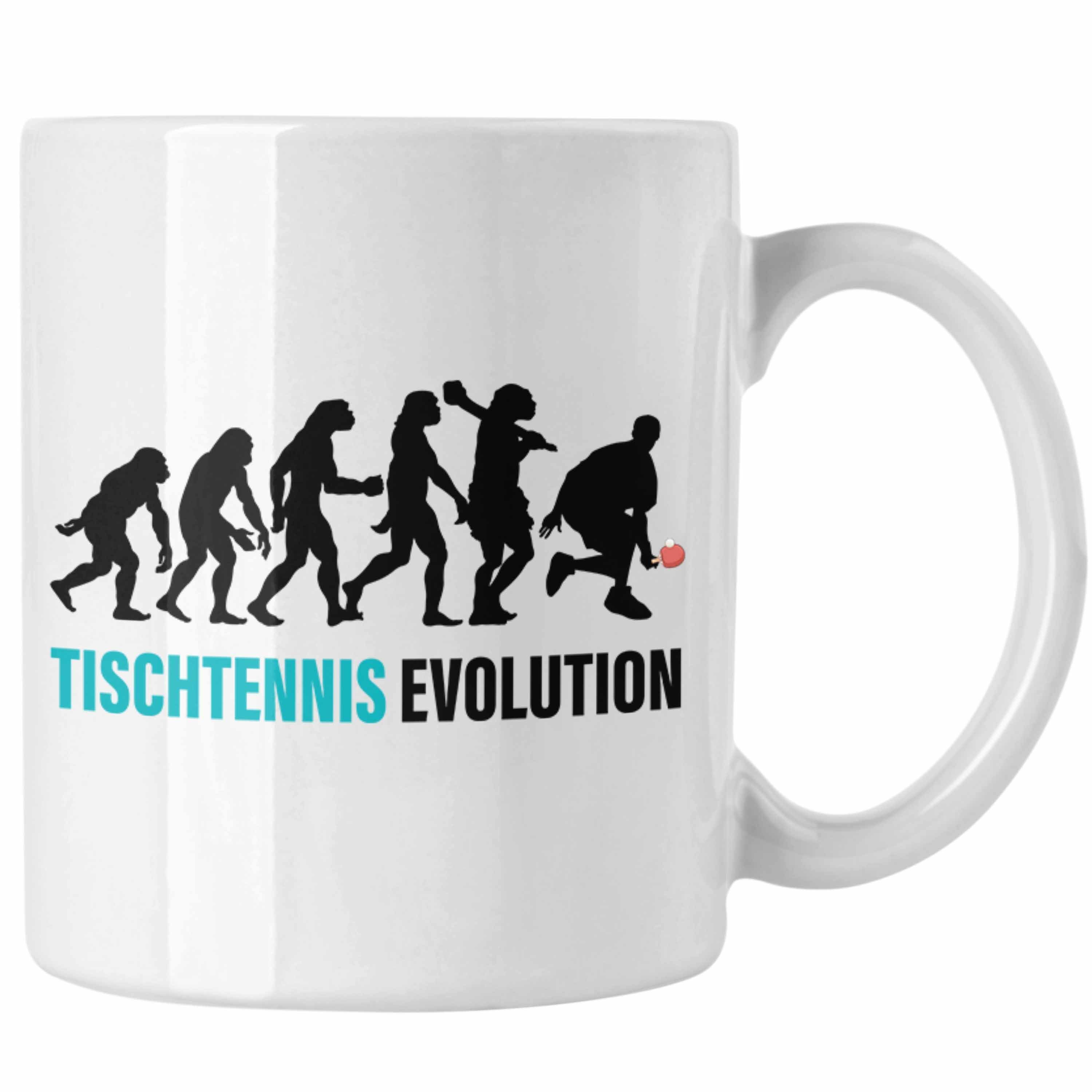 Trendation Tasse Trendation - Tischtennis Evolution Tasse Geschenk Tischtennisspieler Geschenkidee Lustig für Männer Tischtennis Zubehör Weiss