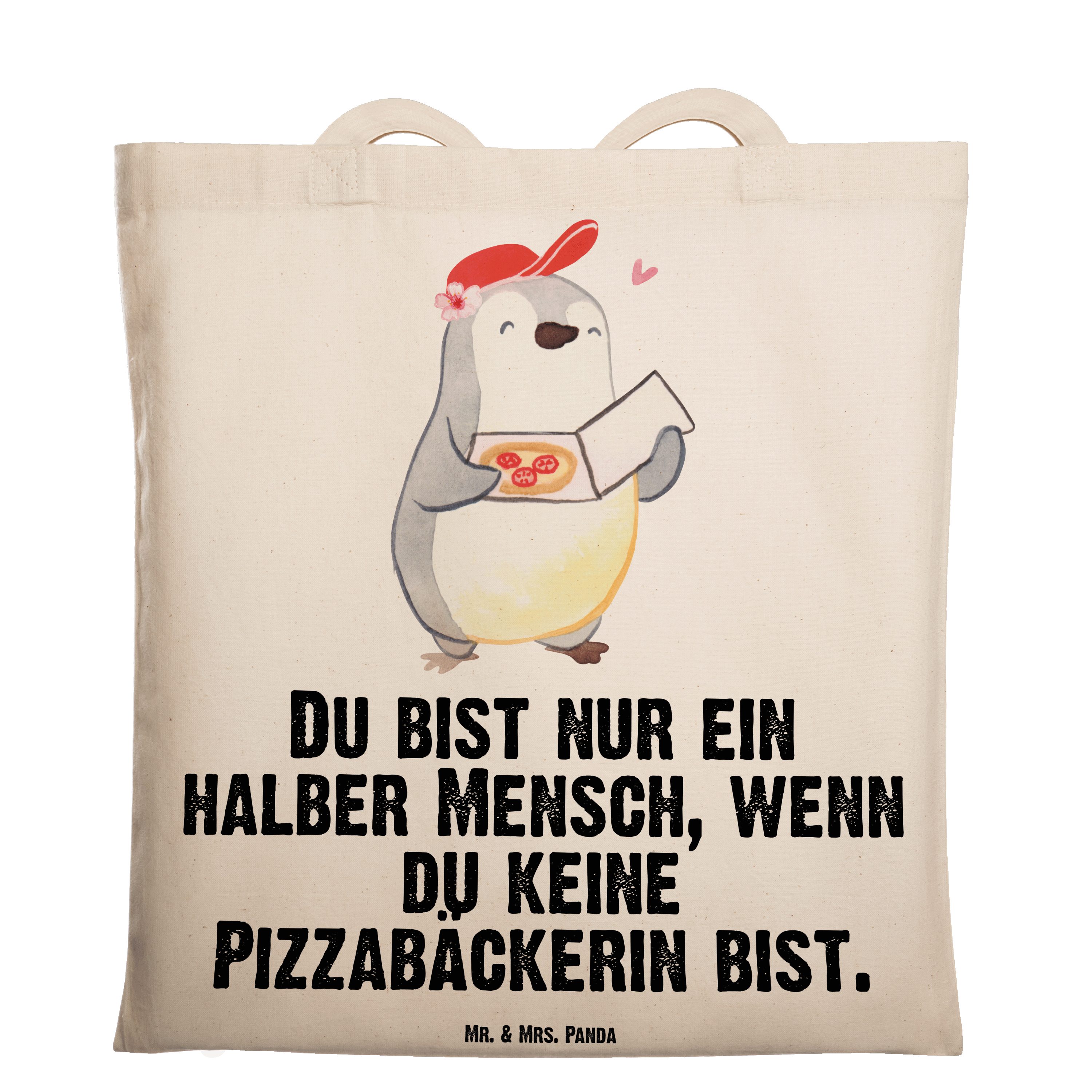 Pizzabäckerin Herz Transparent Tragetasche Panda mit Mrs. - Geschenk, - (1-tlg) & Danke, Pizzabringdie Mr.