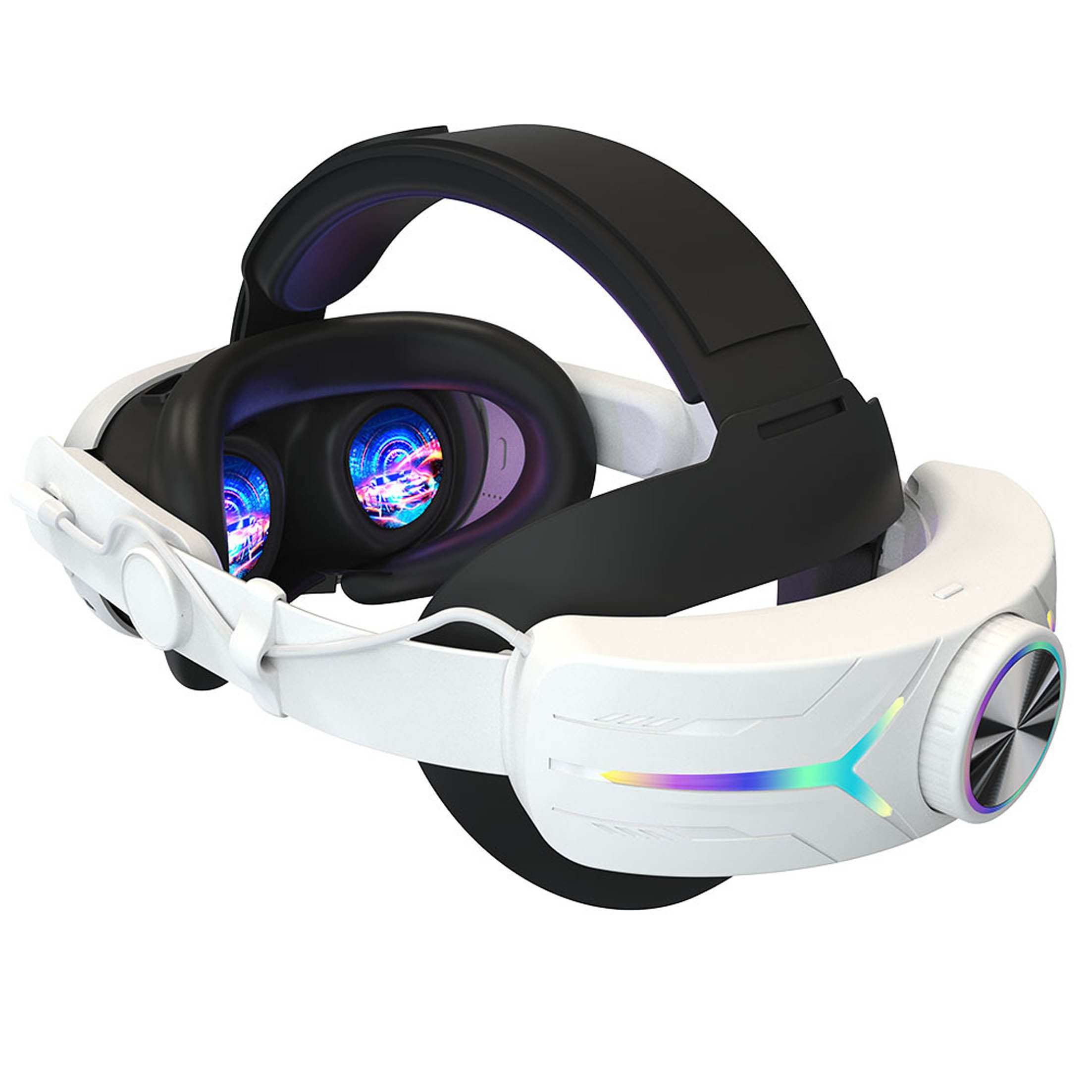 KINSI Meta Quest 3 VR Headstrap Zubehör, 8000mAh Akku, RGB-Beleuchtung Virtual-Reality-Brille (60° klappbarer Drehpunkt, hochwertiges PU-Leder, 360° drehbarer Knopf)