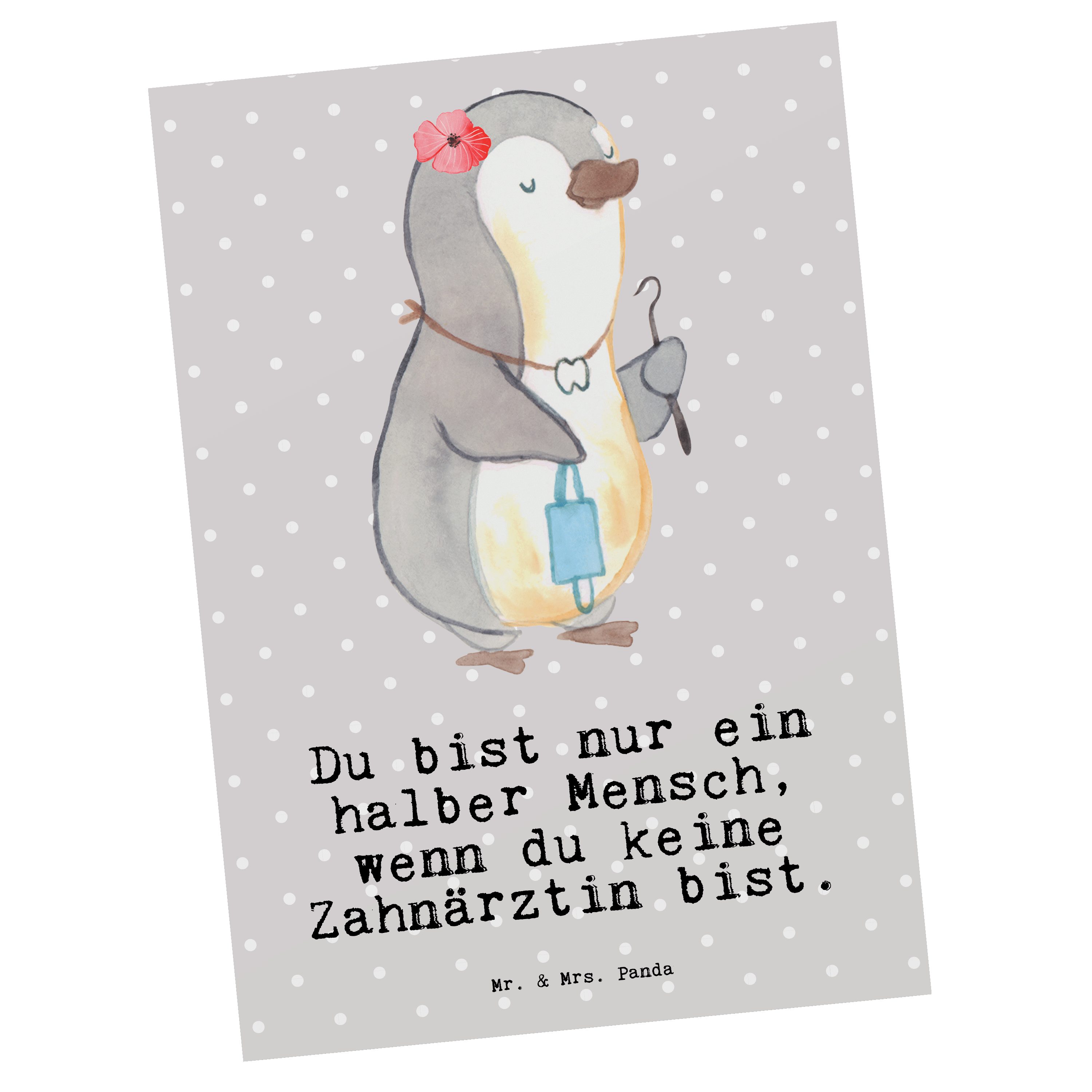 Mr. & Mrs. Panda Postkarte Zahnärztin mit Herz - Grau Pastell - Geschenk, Ansichtskarte, Danke