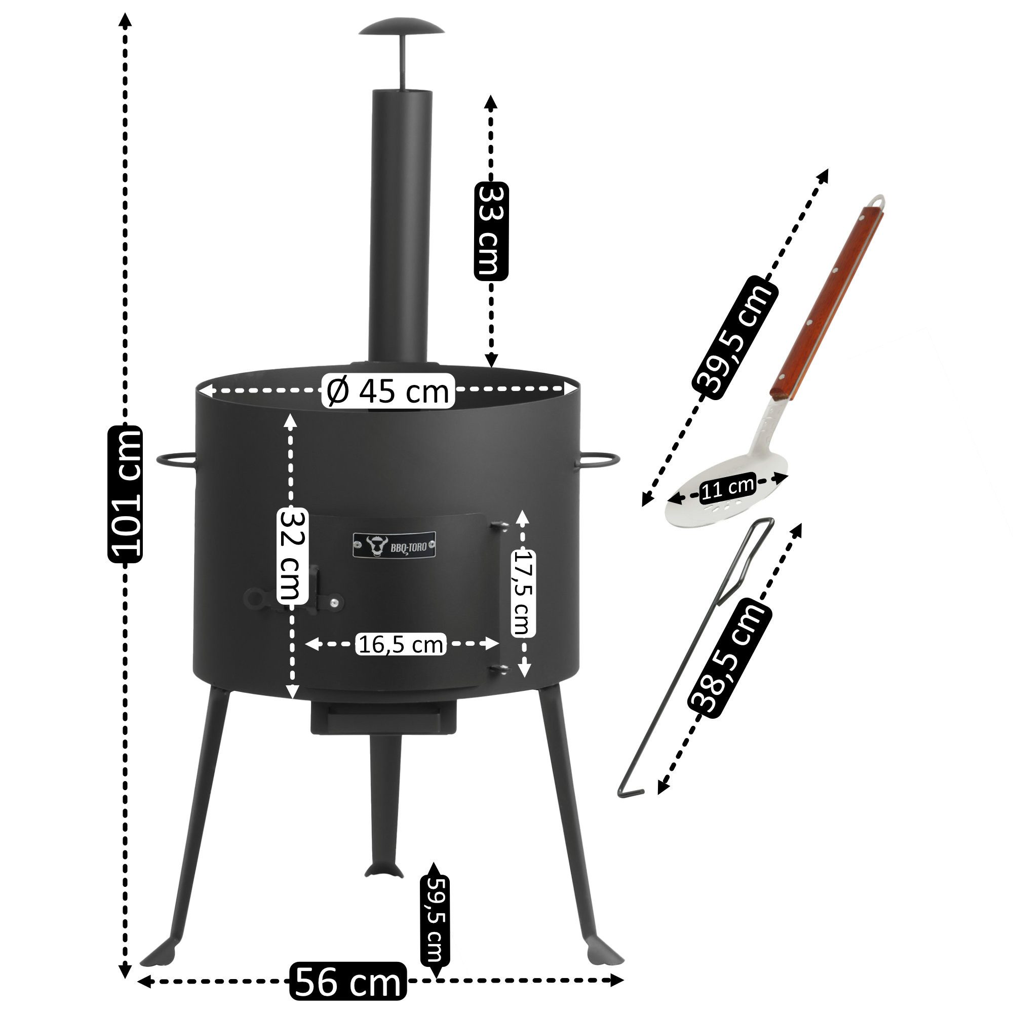 BBQ-Toro Feuerstelle Gusseisen Kazan 19 L mit Kazan Ofen Ø 44 cm, Gusstopf mit Deckel