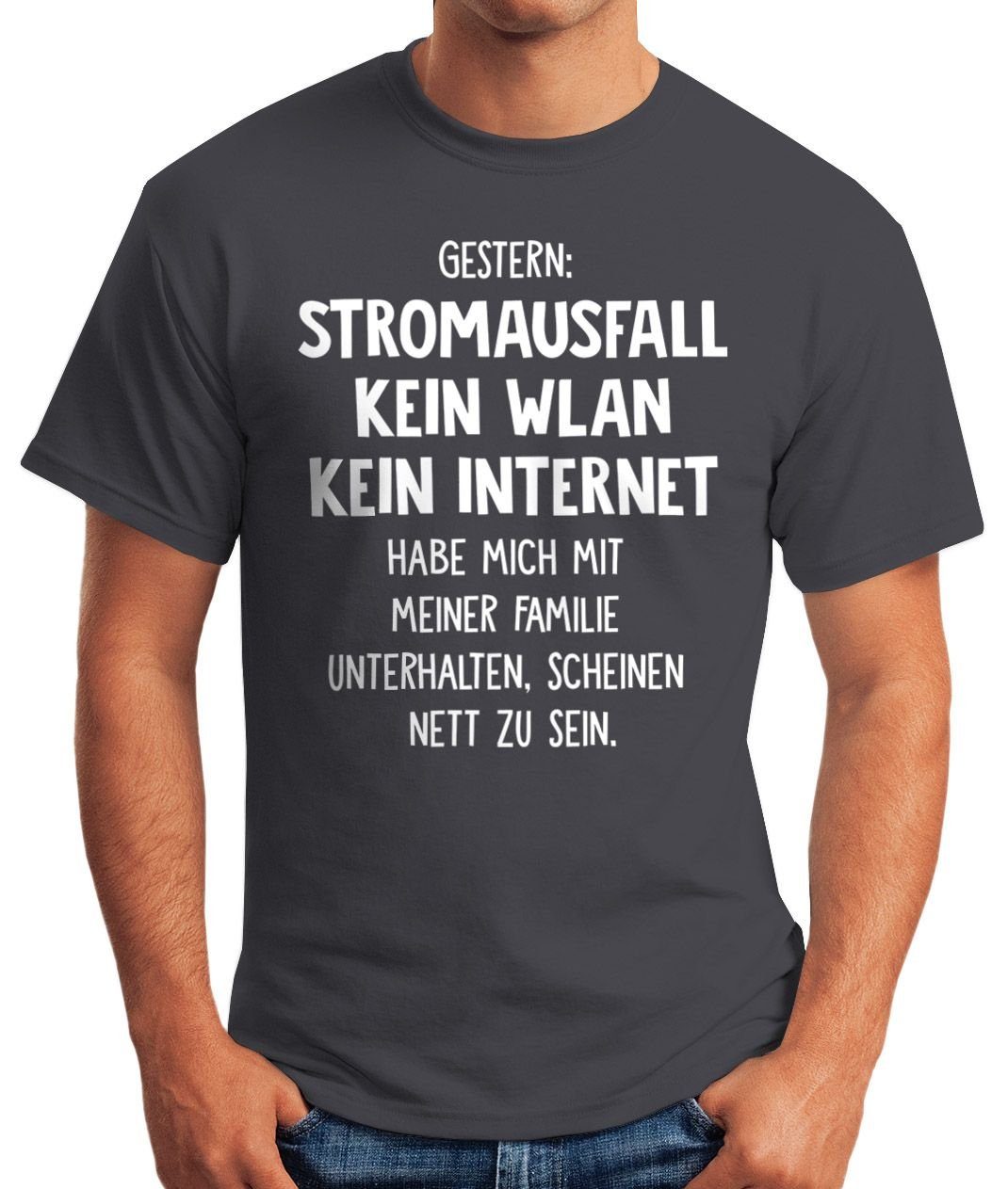 MoonWorks Print-Shirt Herren T-Shirt Stromausfall Spruch-Shirt Gestern: grau Kein mit Internet Print Kein WLAN Moonworks®