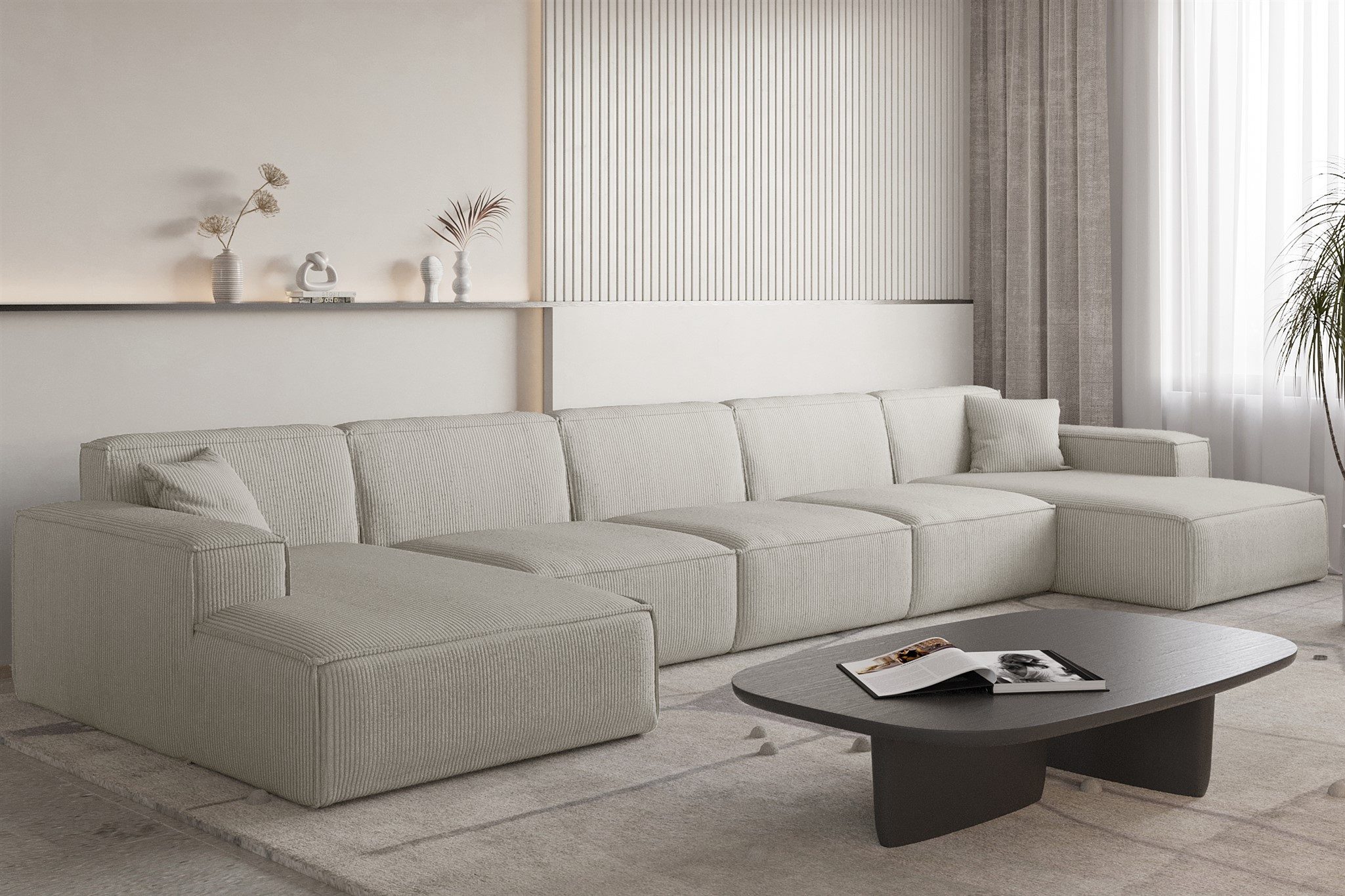 Fun Möbel Wohnlandschaft Sofa U-Form CELES PREMIUM XL in Stoff Scala, Breite 462 cm, Inkl. 2 Zierkissen, Rundumbezug