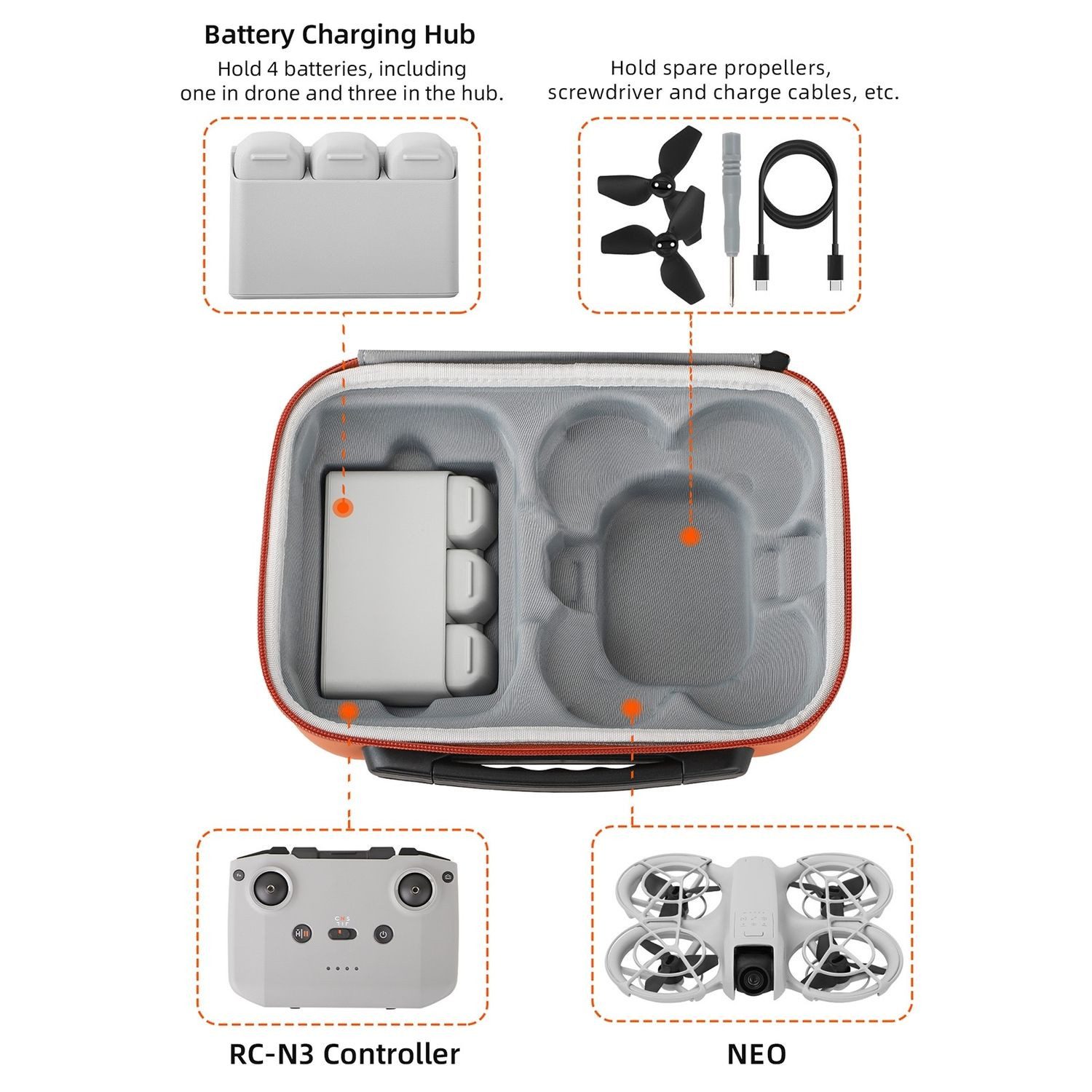 Wigento Für DJI Neo Sunnylife Tragetasche Aufbewahrungskoffer Zubehör Grau Zubehör Drohne – Bild 2 von 5