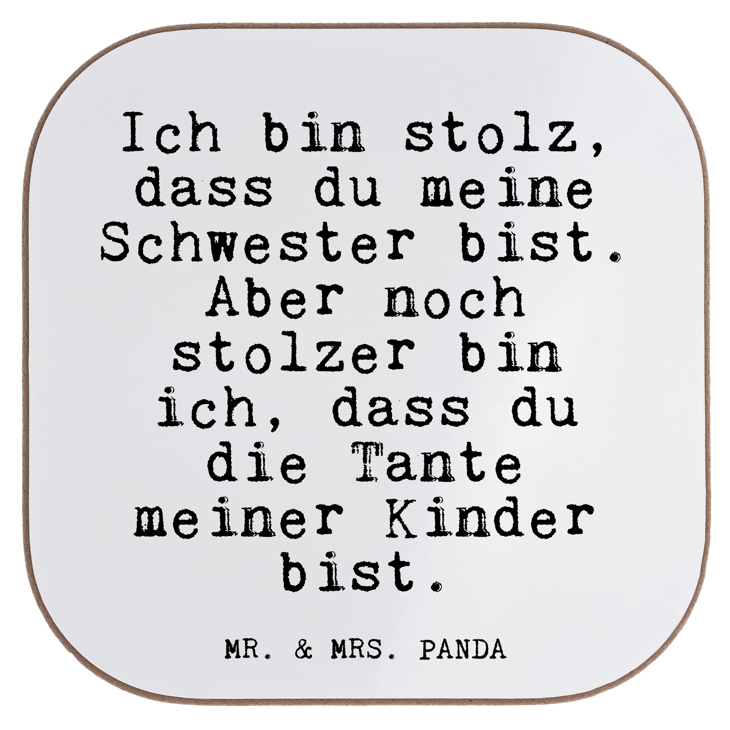 Spruch, Spruch, Geschenk, Weiß Mr. & Getränkeuntersetzer Panda dass... stolz, Glizer 1-tlg. Tante Mrs. - - bin Ich