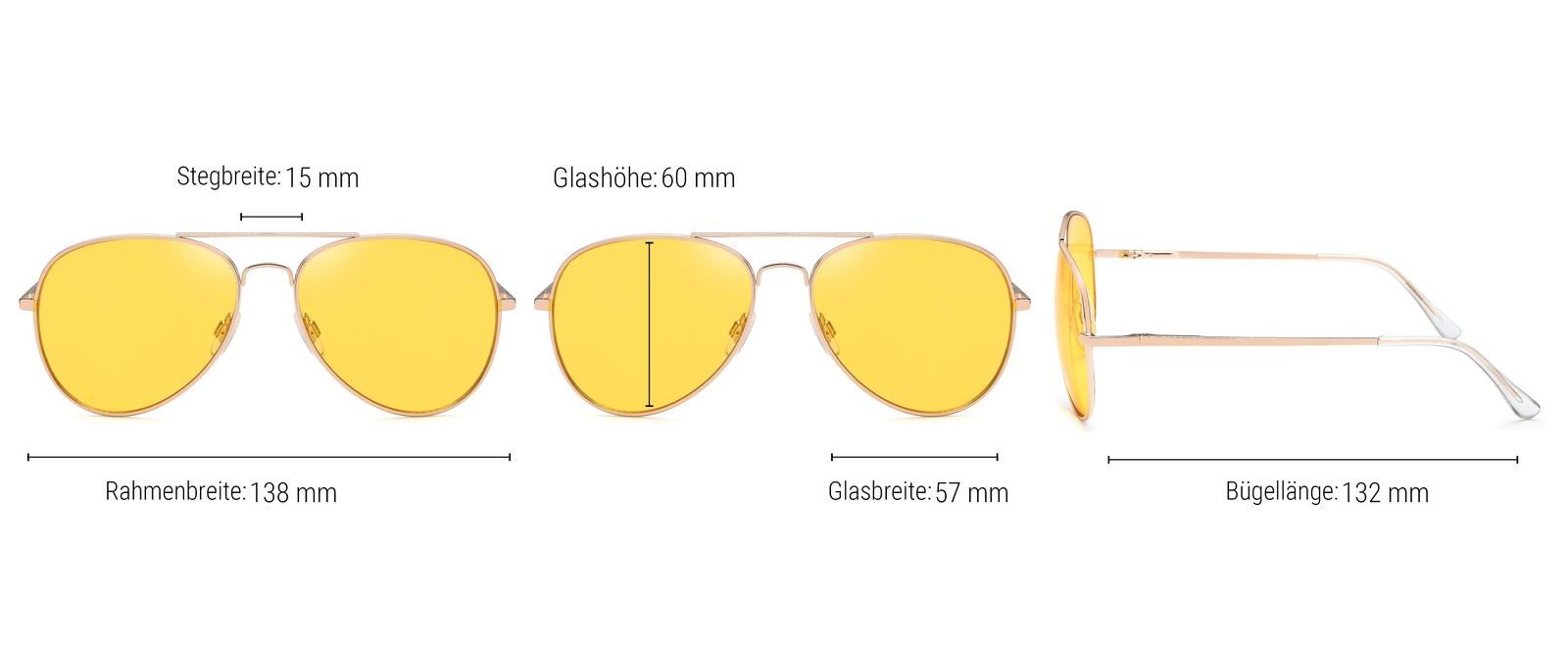 styleBREAKER Sonnenbrille (1-St) Getönt / Gelb Glas Gestell Gold