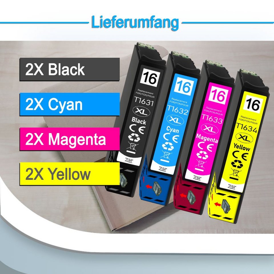Thumbnail - Druckerparadies 8er Pack Druckerpatronen 16 16XL kompatibel mit Epson WF-2520 Tintenpatrone (8-tlg)