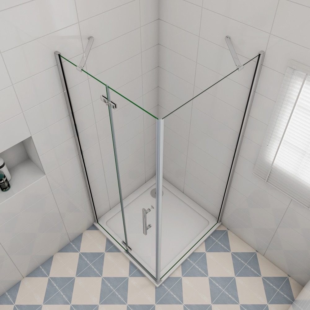 AICA Dusch-Falttür 185/195cm Drehtür Duschkabine Duschtür mit 30cm Stabilisationsbügel, 80x185 cm, Einscheibensicherheitsglas,Sicherheitsglas, beidseitig montierbar, mit Festteil