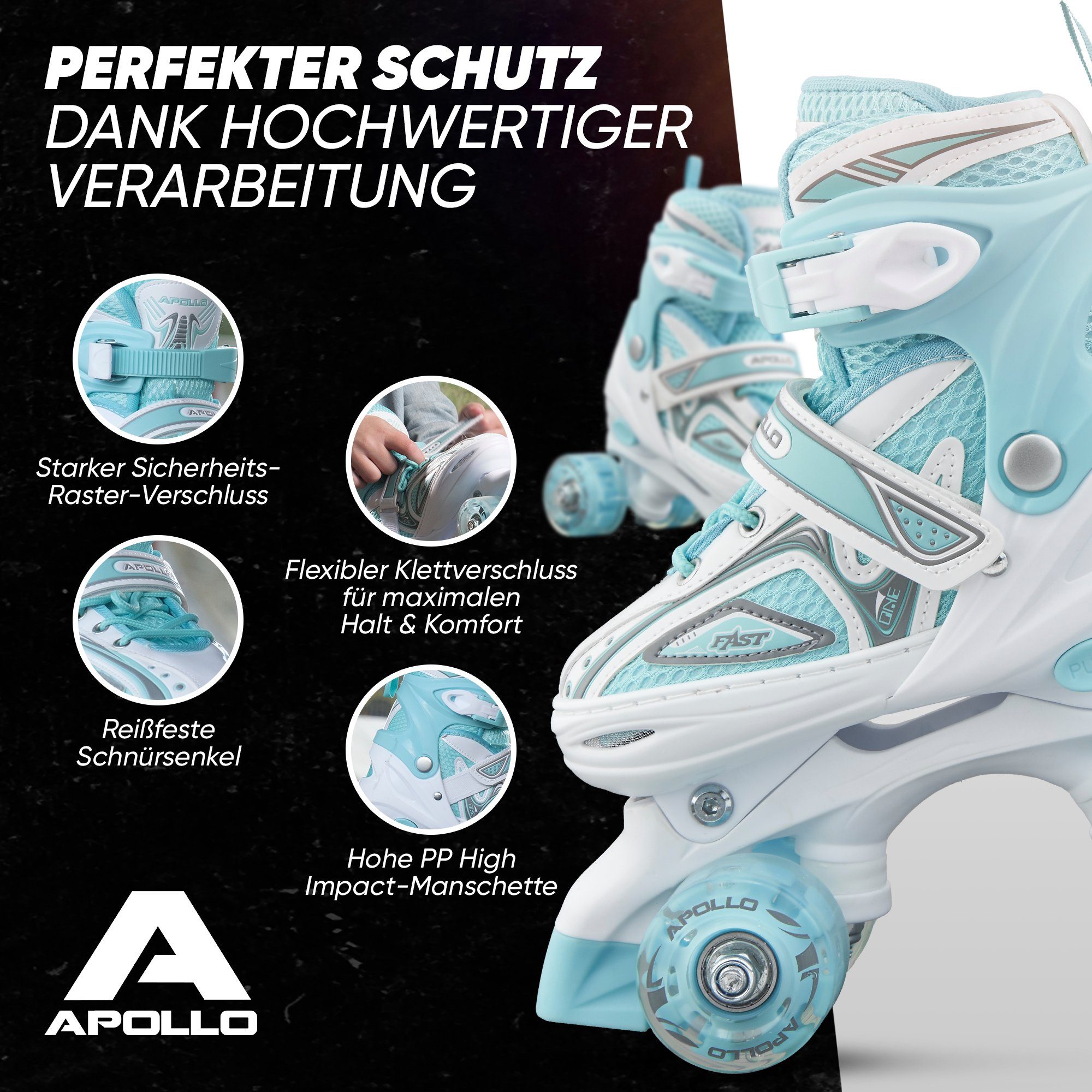 Apollo Rollschuhe LED Rollschuhe größenverstellbar Super Quads X-Pro, größenverstellbare Roller Skates für Mädchen und Jungen - Größen 31-42 – Bild 4 von 5