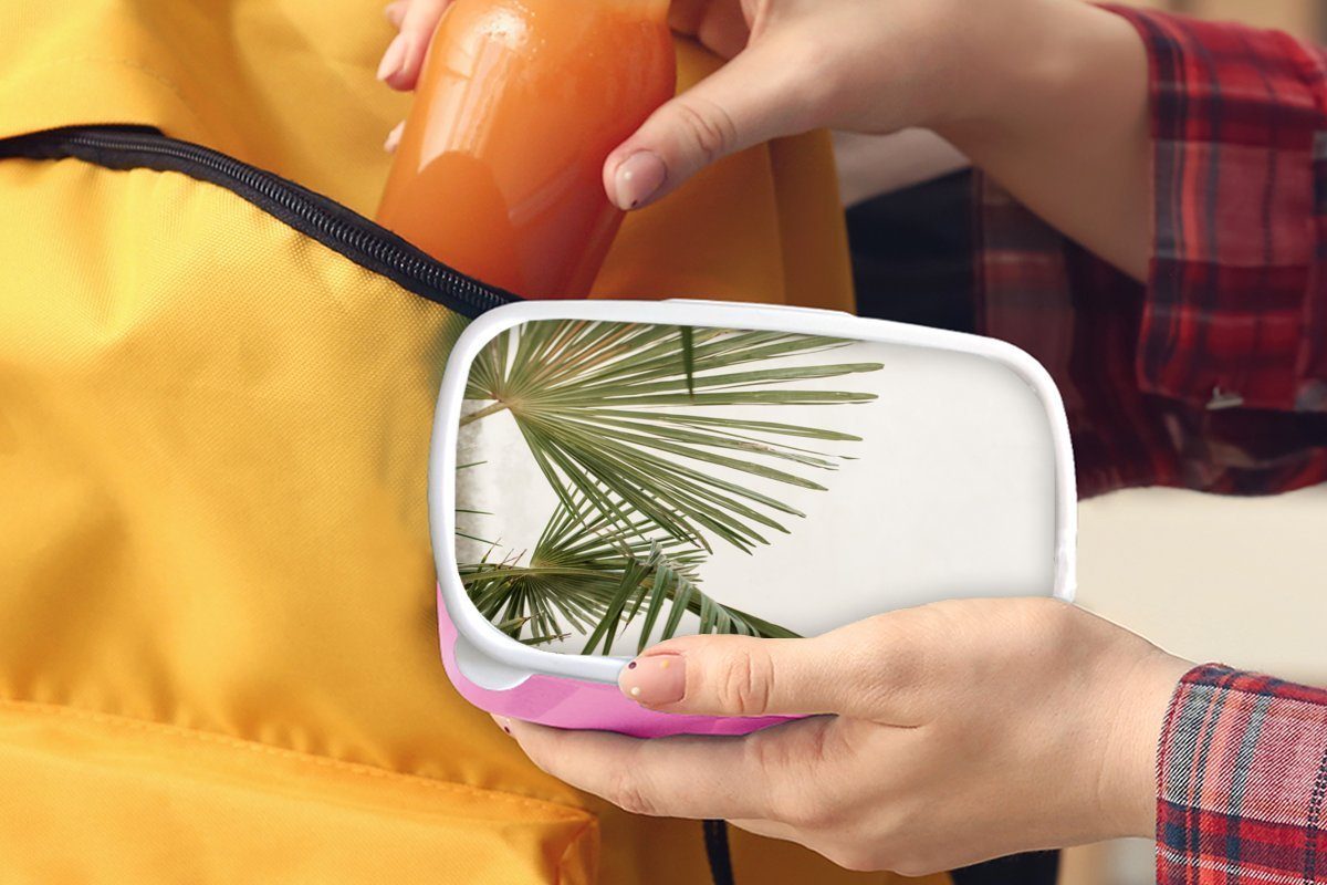Palme Grün, Kinder, - Mädchen, Kunststoff Snackbox, Erwachsene, für Blätter MuchoWow - Lunchbox Brotdose (2-tlg), Brotbox rosa Kunststoff,