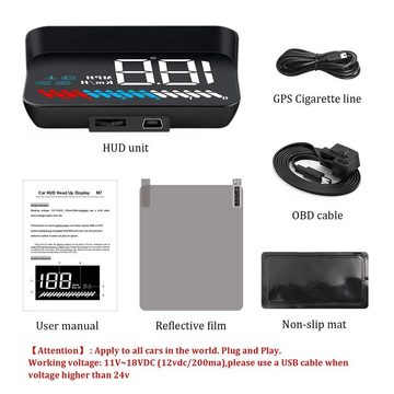 BlingBin Head Up Display OBD2 + GPS Dual-System-HUD-Anzeige nach Oben Auto-Geschwindigkeit, 3,50 " Display, 1 Set, 1-tlg., für alle Fahrzeuge mit Hybriden Auto Support 4 Anzeigemodi