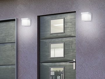 meineWunschleuchte LED Außen-Wandleuchte, LED fest integriert, Warmweiß, 2er-Set kleine Fassadenbeleuchtung Weiß, Terrassenleuchten 12 x 11cm