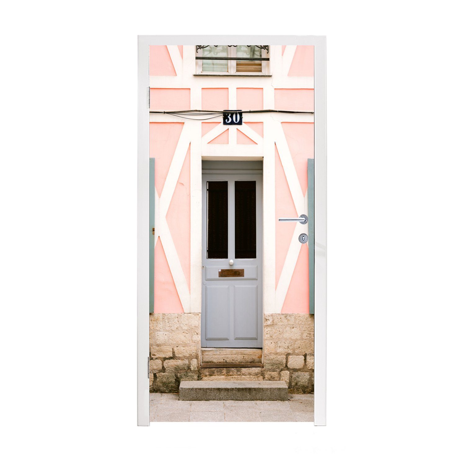 bedruckt, (1 Matt, für Haus, Fototapete St), Tür Tür, Architektur - 75x205 Türtapete - MuchoWow Türaufkleber, Rosa - cm
