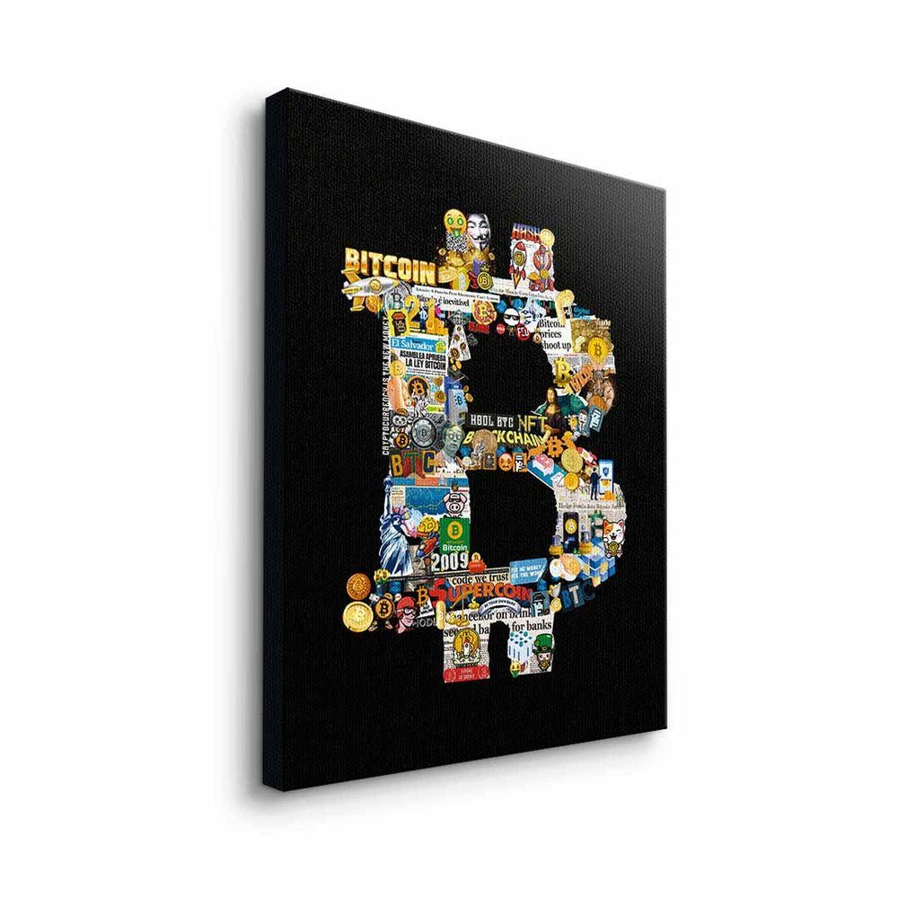 Geld Leinwandbild Leinwandbild, goldener collage Rahmen DOTCOMCANVAS Bitcoin crypto Pop Art DOTCOMCANVAS® schwarz