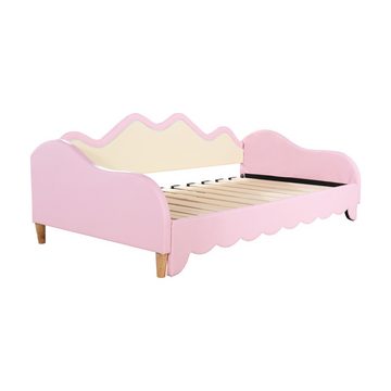 MODFU Schlafsofa 2-in-1 Multifunktions-Polsterbett, Kinderbett aus Kunstleder mit LED-Beleuchtung, mit Lattenrost, 90(180)*190cm, ohne Matratze