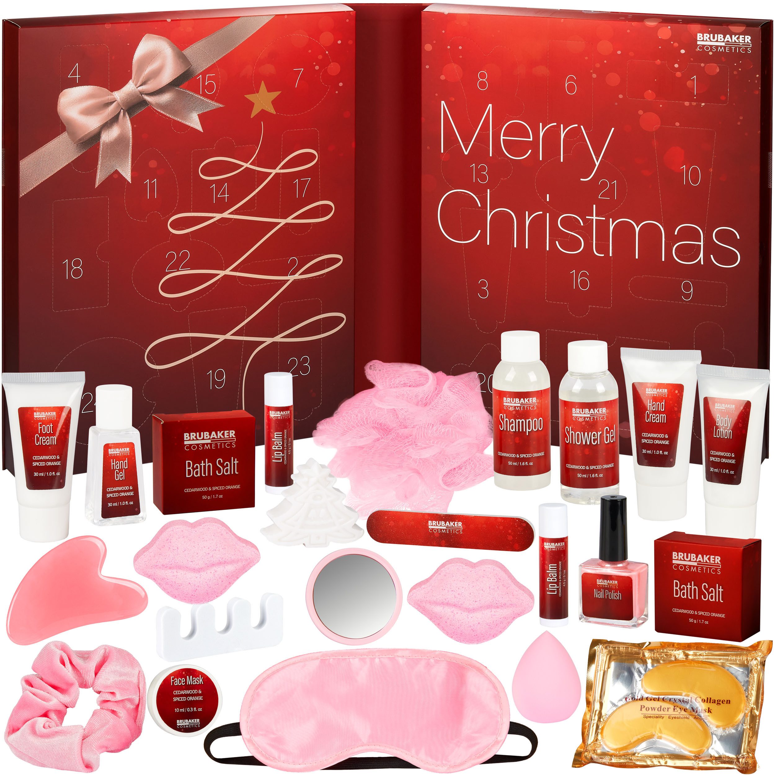 BRUBAKER Kosmetik-Adventskalender XXL Beauty Календари 2025 - Weihnachtskalender zum Aufklappen (24 Kosmetik & Spa Überraschungen - Groß, 1-tlg), Kalender Weihnachten für Frauen und Mädchen - Rot