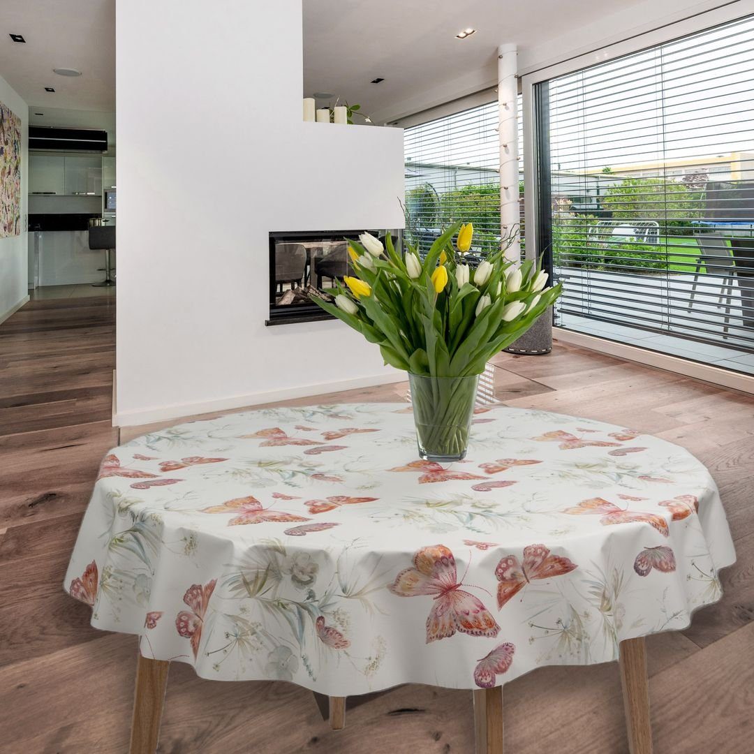 laro Tischdecke Wachstuch-Tischdecken Schmetterling Weiß Rund 140cm günstig online kaufen