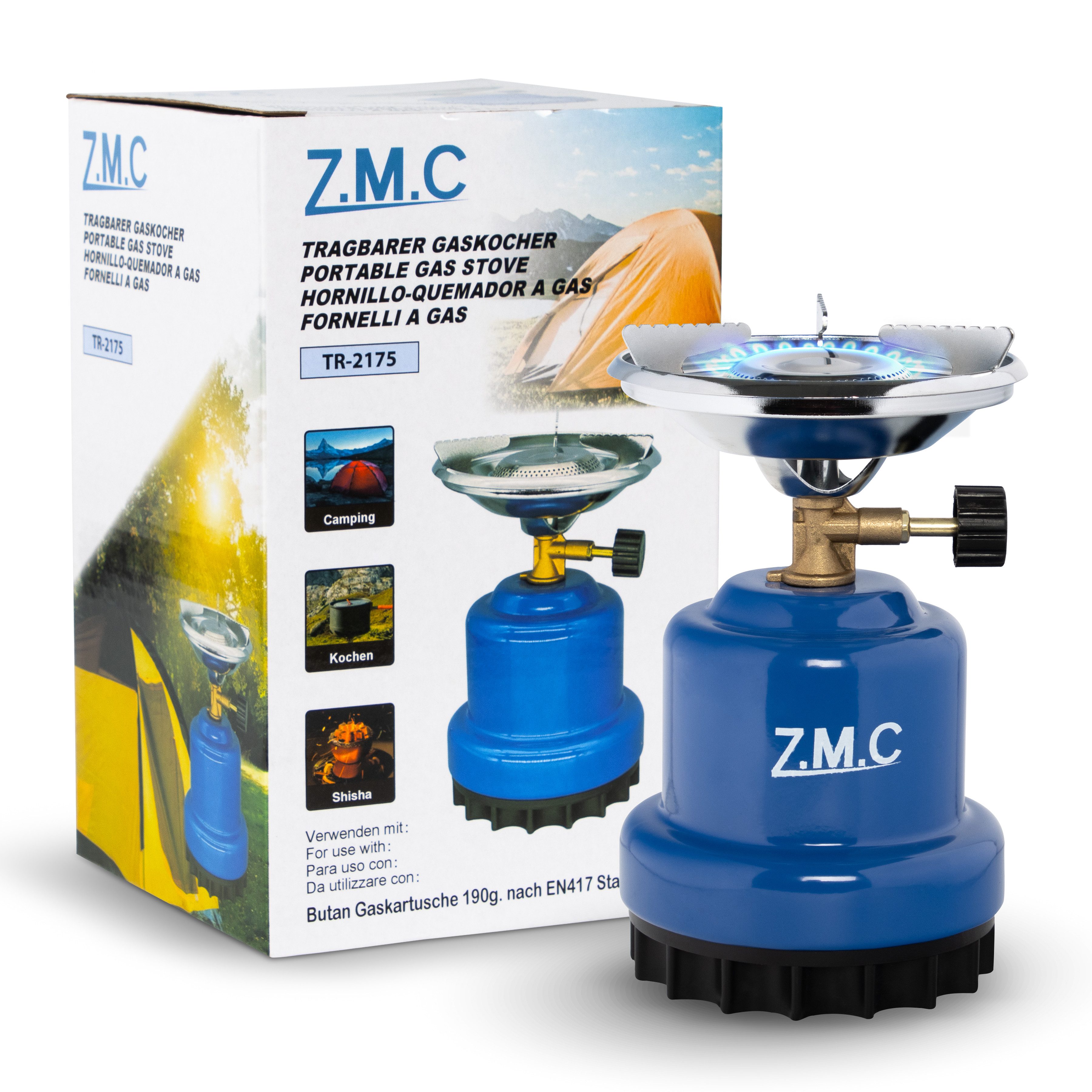 ZMC Gaskocher ZMC Campingkocher Gaskocher 1100 W, 1 flammig + 8x Gaskartuschen, (Maximale Temperatur: 1100W / Gewicht: 520g / 190g Butangas, Maximale Temperatur – Bild 2 von 5