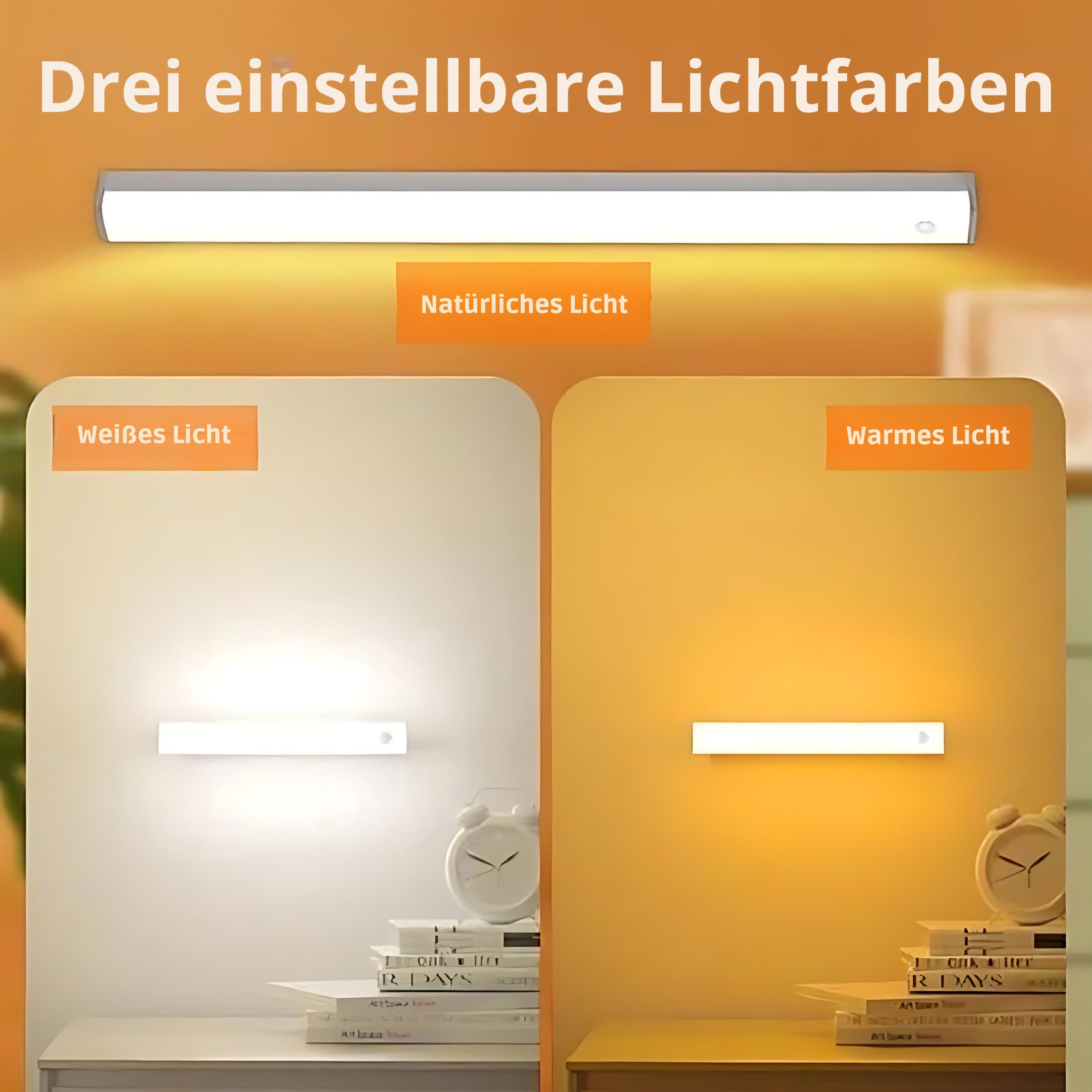 HS.SUPPLY LED Lichtleiste LED Lichtleiste mit Bewegungssensor, LED fest integriert, Tageslichtweiß, Warmweiß, Kaltweiß, Universell einsetzbar für Treppen, Küche, Wohnzimmer, etc.