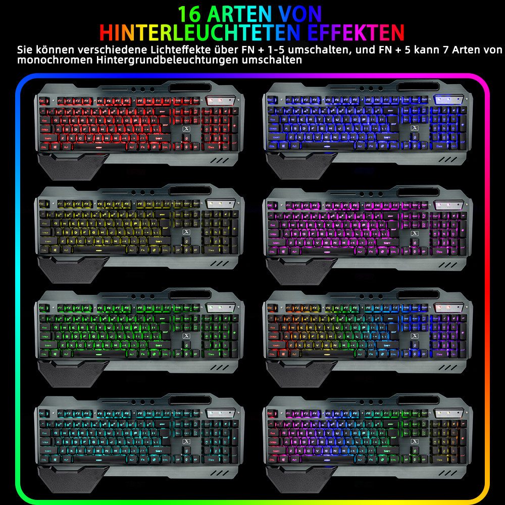 ZIYOU LANG Kabellose Gaming-Tastatur-Maus-Kombination mit mechanischem Gefühl Gaming-Tastatur (gebürstete Aluminiumlegierung)