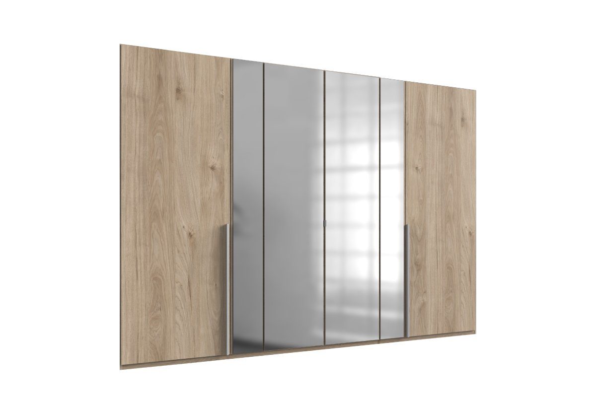 Stylefy Drehtürenschrank Lyon II (Kleiderschrank, Mehrzweckschrank) 6-türig, aus Holzwerkstoff, Modern Design, viel Stauraum, mit Spiegel, variabel stellbar Hickory-Oak