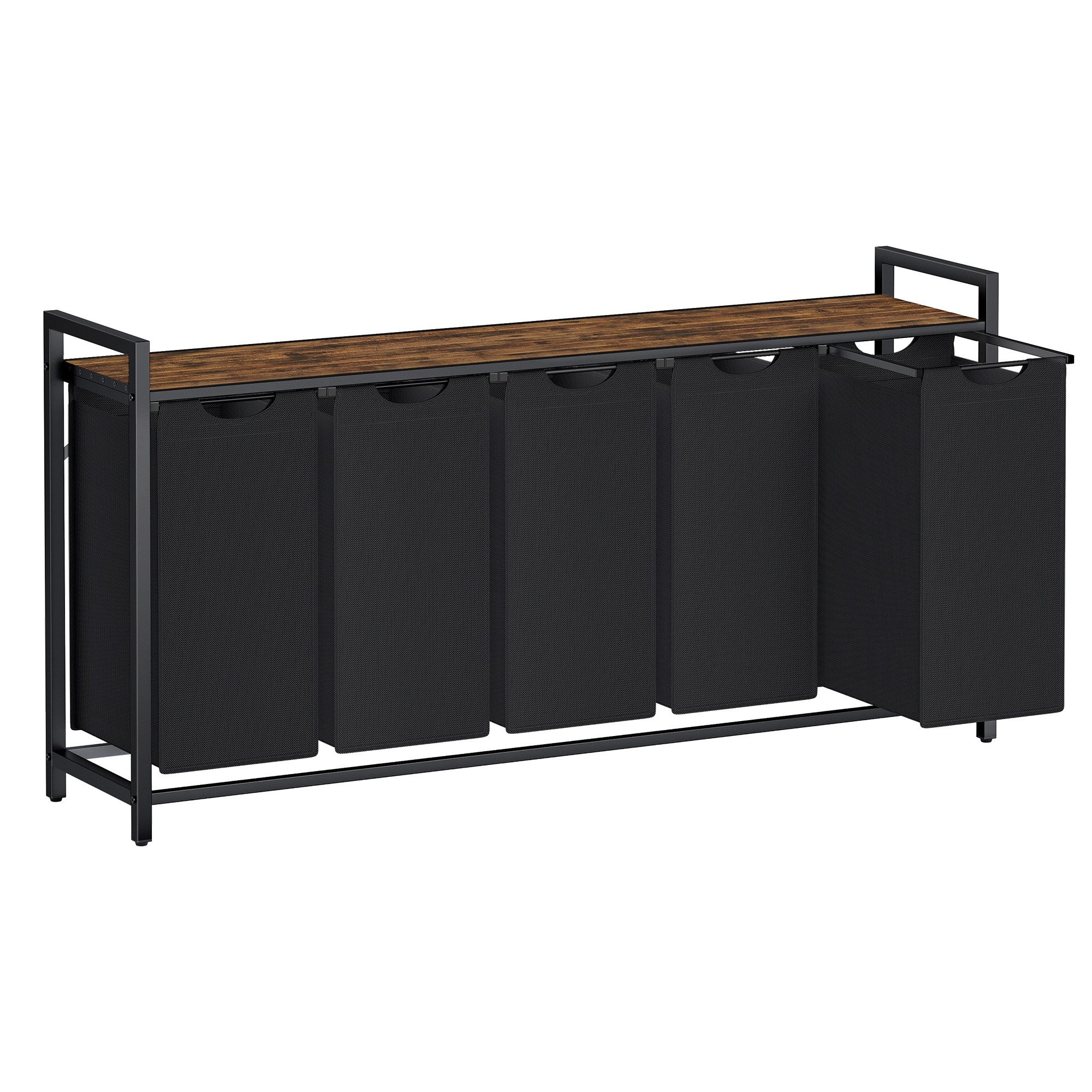 VASAGLE Wäschekorb Wäschesammler mit Ablage, Wäschesack aus Oxford-Gewebe abnehmbar, Wäschebox, Metallrahmen, 5 Fächer, 5 x 40 L, 143,5 x 33 x 72 cm