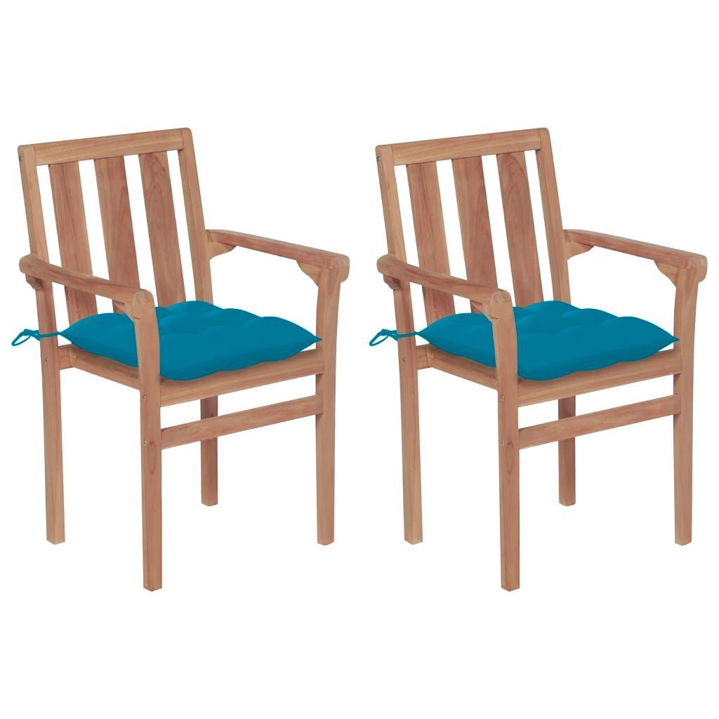 vidaXL Gartenstuhl Gartenstühle 2 Stk. mit Hellblauen Kissen Massivholz Teak (2 St) | Stühle