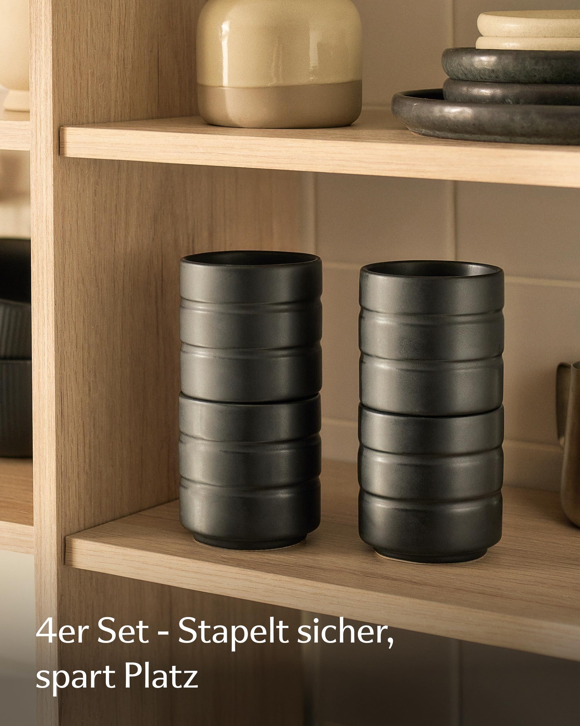 Cosumy Espressotasse Espressotassen Set 4 St. 80ml mit Henkel Schwarz - Stapelbar Keramik, Keramik