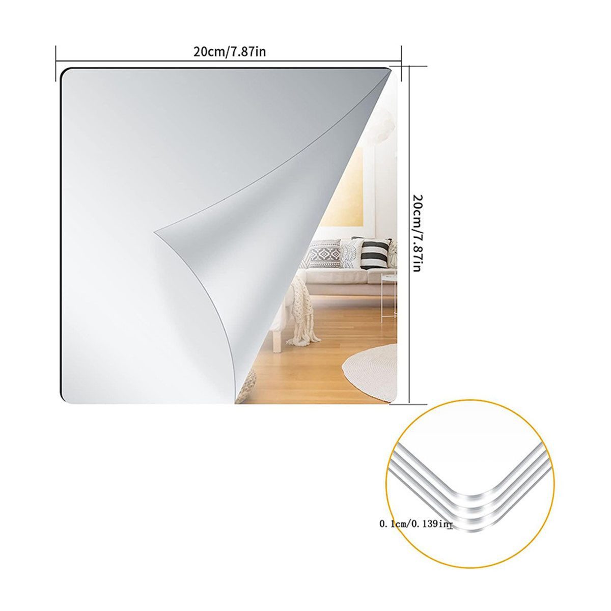 FELIXLEO Wandspiegel Selbstklebende Fliesenspiegel 4 Stück 20x20 cm, Acryls günstig online kaufen