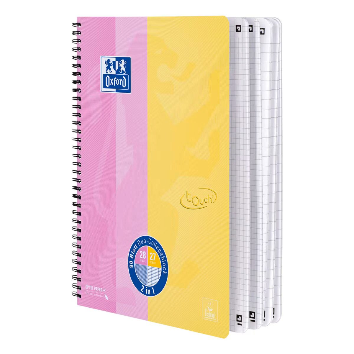 OXFORD Collegeblock Oxford Duo-Collegeblock Touch A4+ 80 Bl. – 1 aus 4 Designs, sortiert
