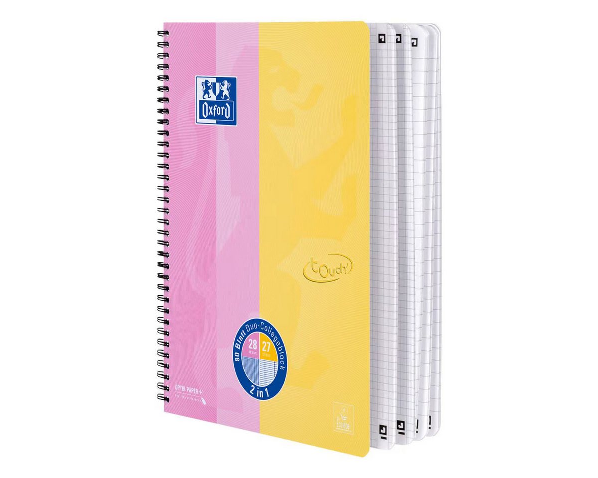 OXFORD Collegeblock Oxford Duo-Collegeblock Touch A4+ 80 Bl. – 1 aus 4 Designs, sortiert