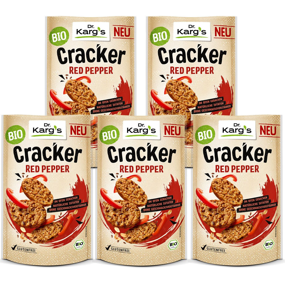 Dr. Kargs Brot, Dr. Kargs Red Pepper Cracker mit der Schärfe aus Paprika 85g 5er Pack